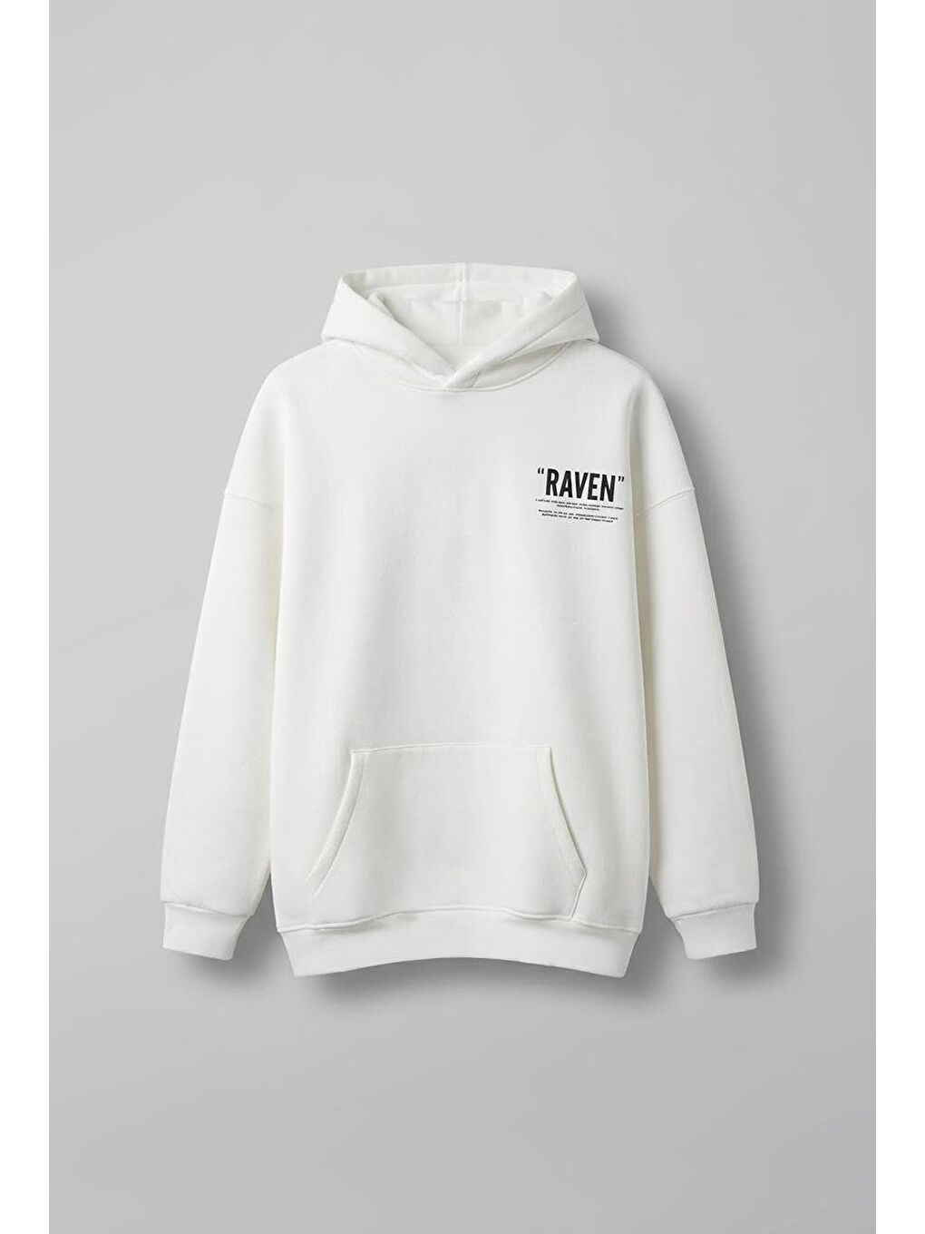 Unisex Oversize Raven Baskılı Premium Kapüşonlu Erkek Hoodie Ekru-1