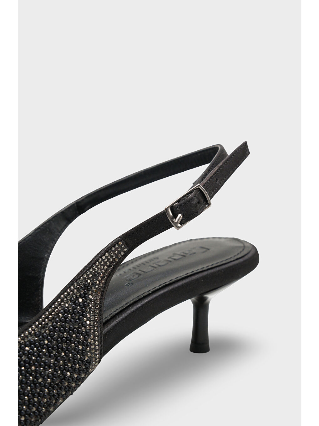 Siyah Denyse Komple Taşlı Sivri Burunlu Saten Arkası Bantlı Kadın Ayakkabı-3