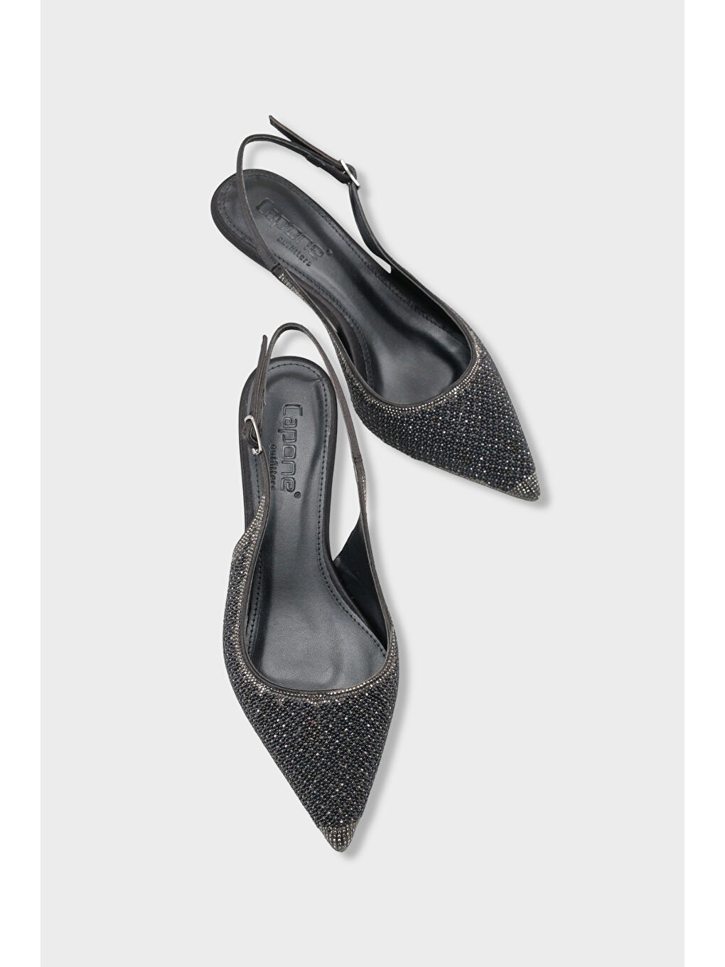 Siyah Denyse Komple Taşlı Sivri Burunlu Saten Arkası Bantlı Kadın Ayakkabı-5