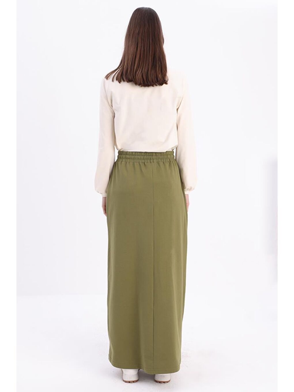 Haki Pamuklu İki Cepli Etek-3