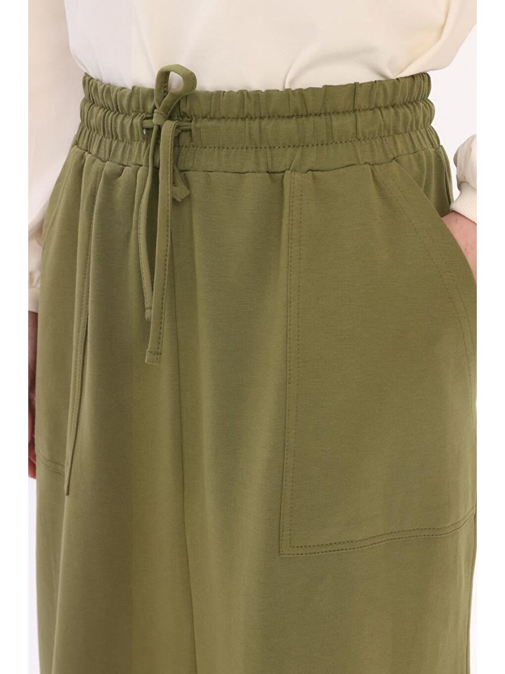 Haki Pamuklu İki Cepli Etek-4