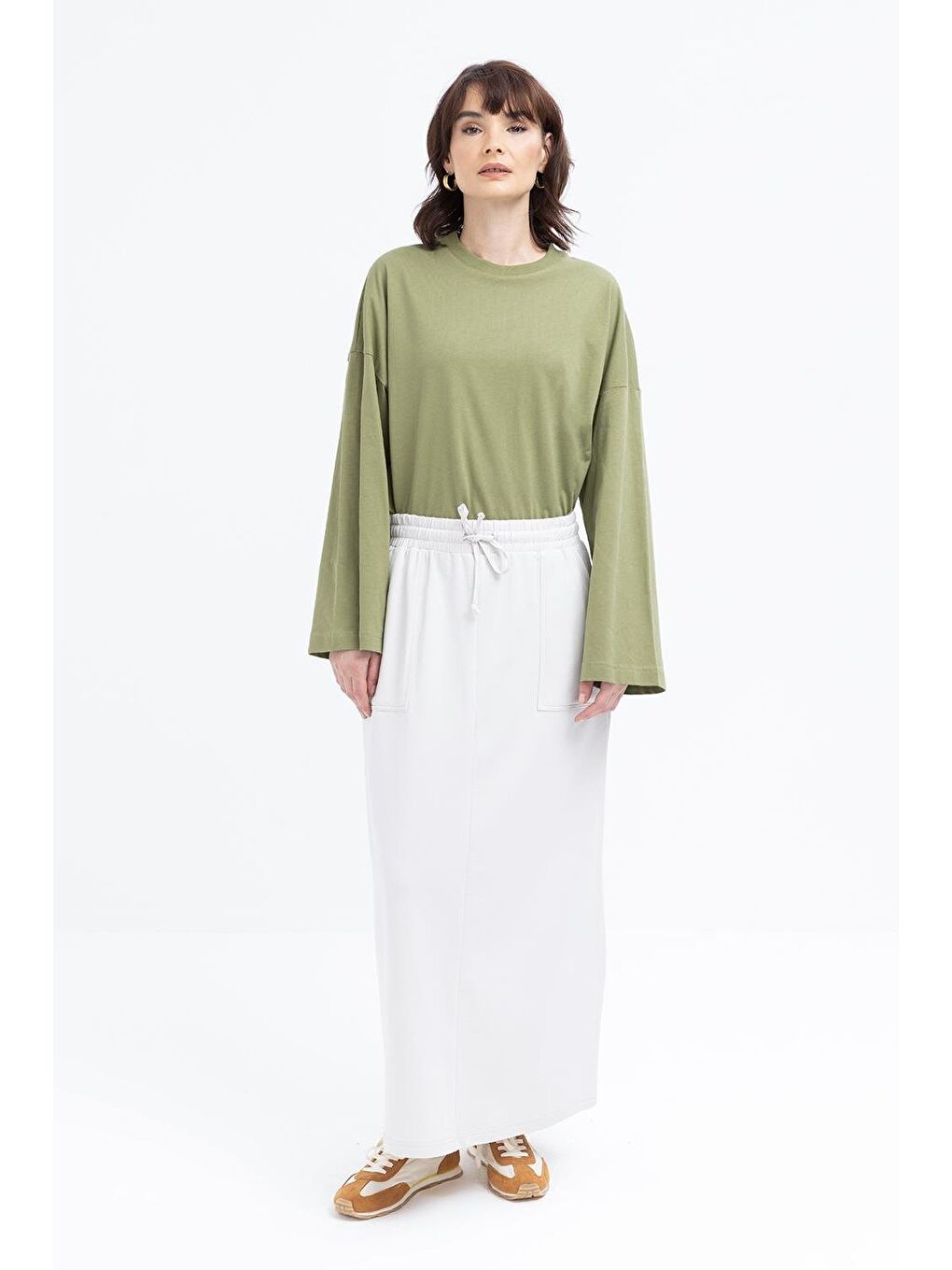 Bej Taş-Pamuklu İki Cepli Etek-1