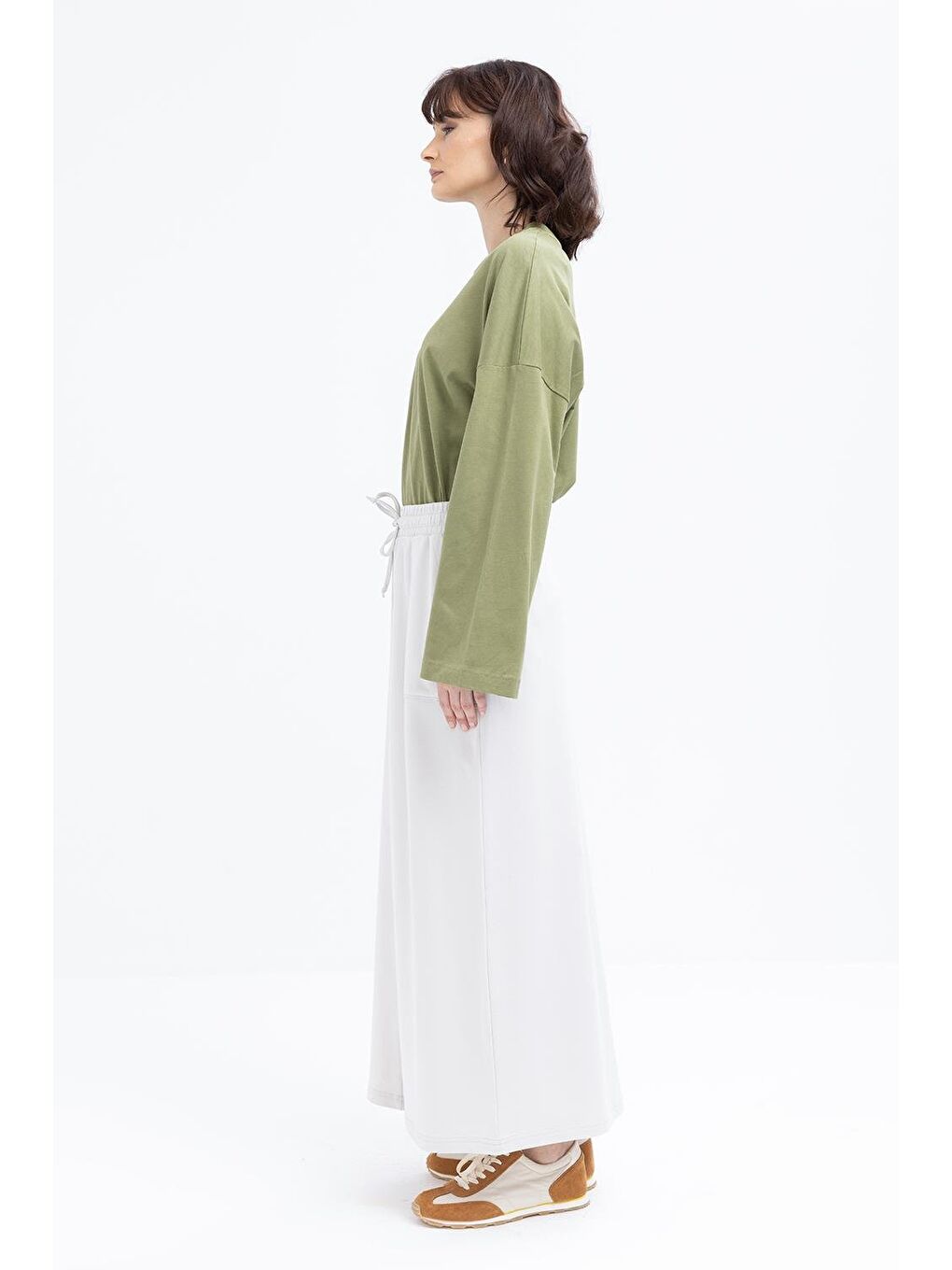 Bej Taş-Pamuklu İki Cepli Etek-2