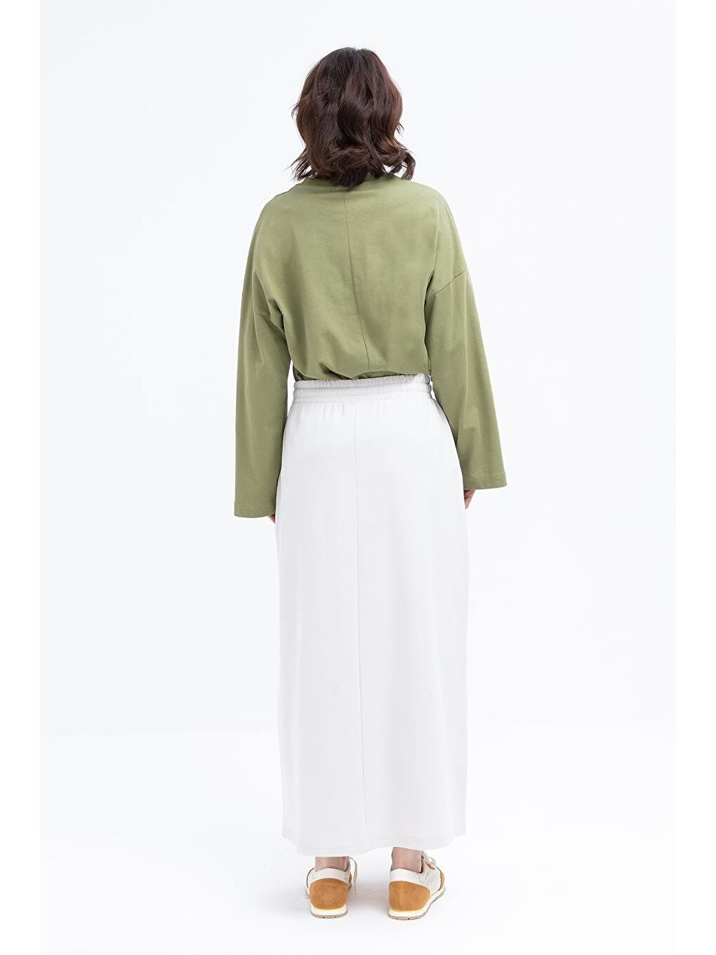 Bej Taş-Pamuklu İki Cepli Etek-3