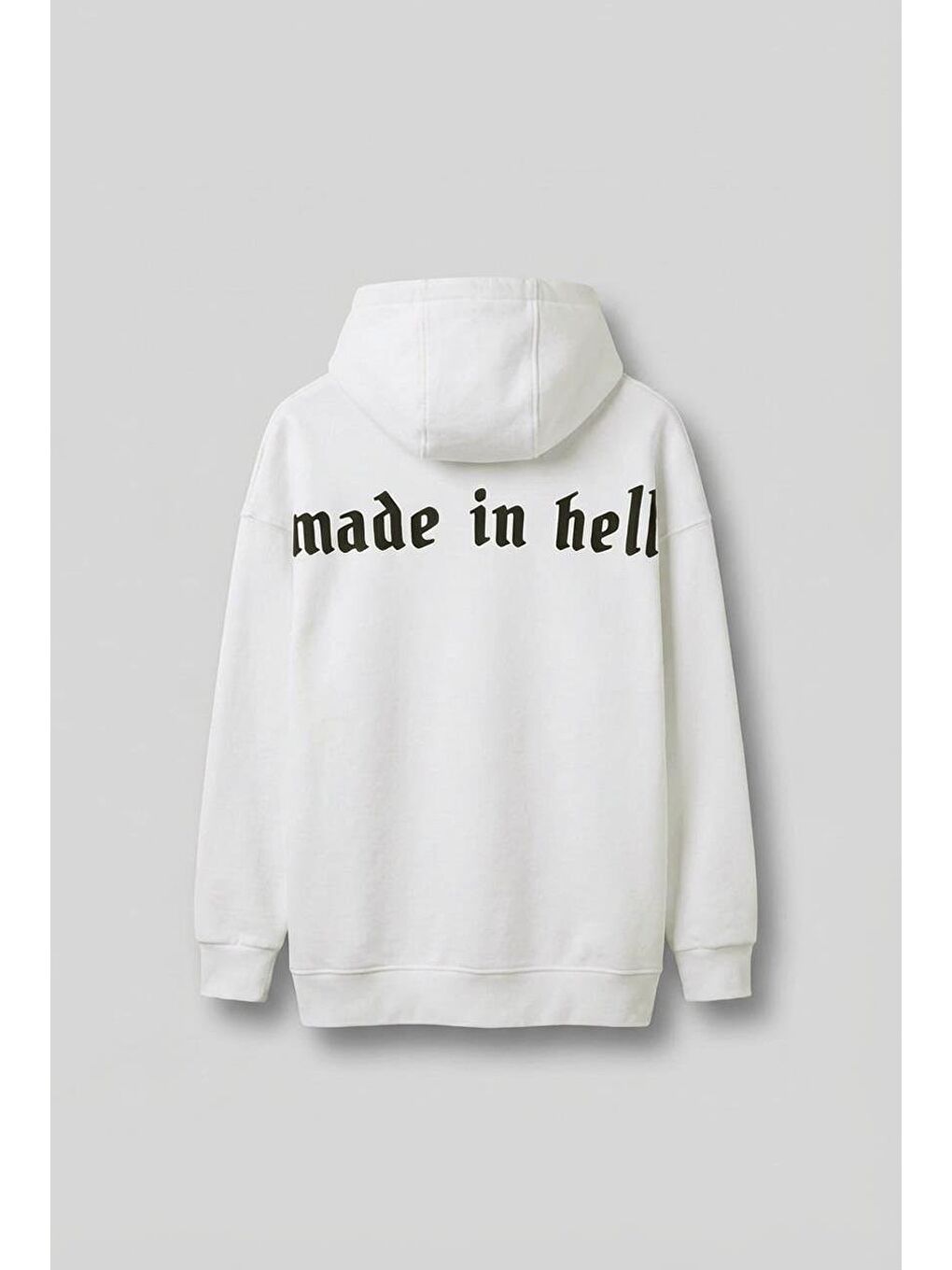 Erkek Oversize Baskılı Premium Kapüşonlu Sweatshirt Ekru