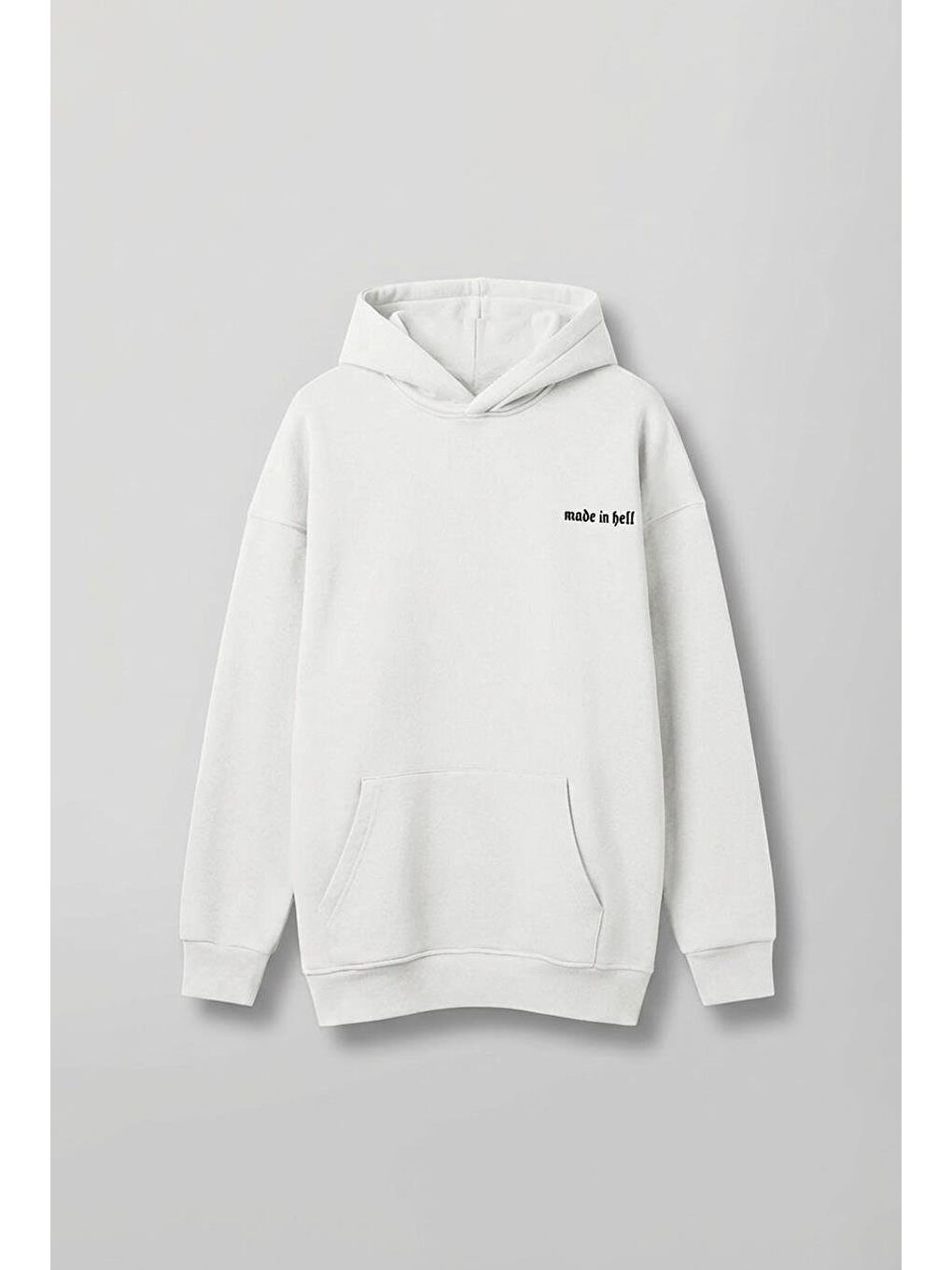 Erkek Oversize Baskılı Premium Kapüşonlu Sweatshirt Ekru-1