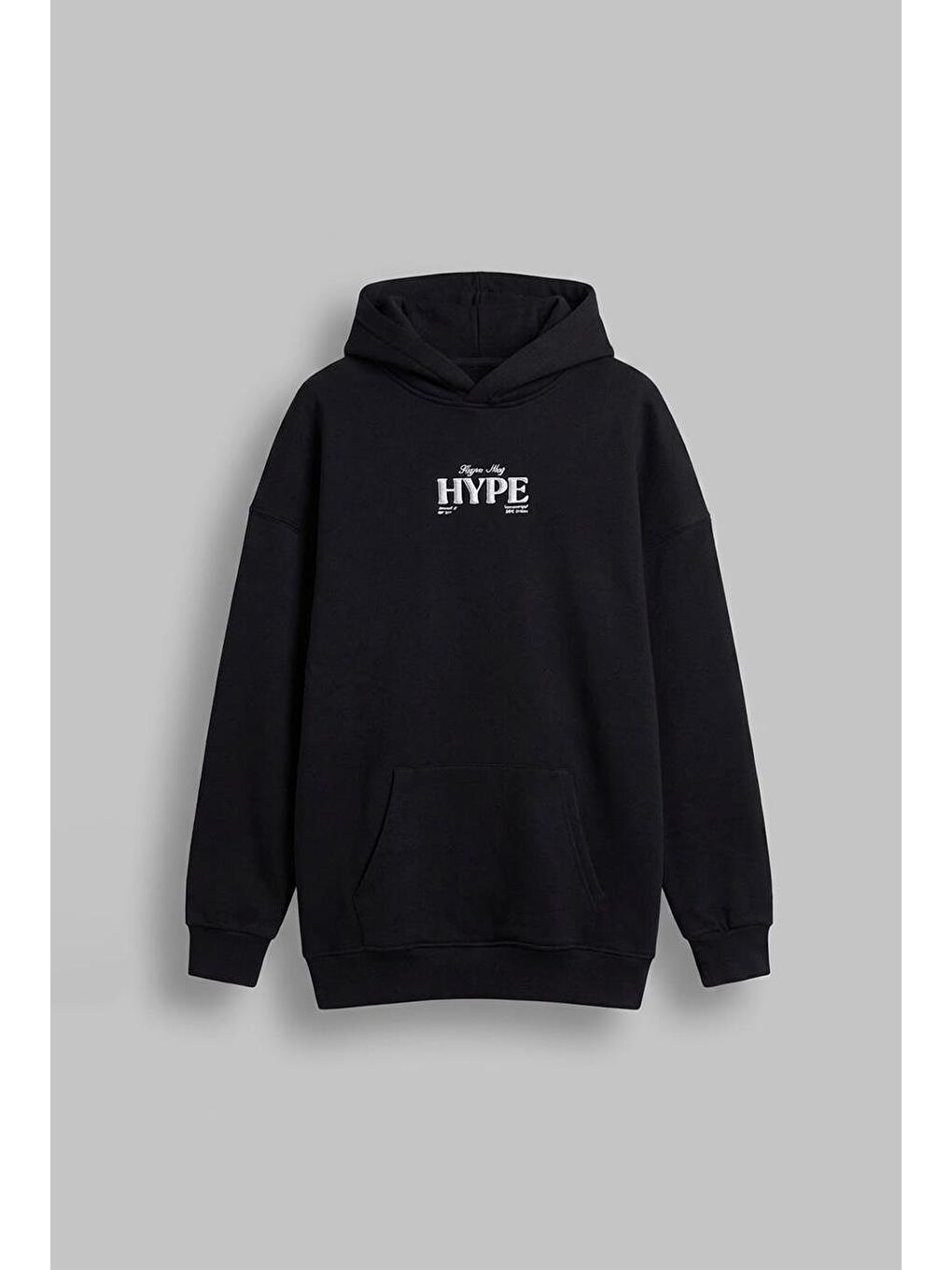 Oversize Hype Baskılı Premium Kapüşonlu Erkek Hoodie Siyah-1