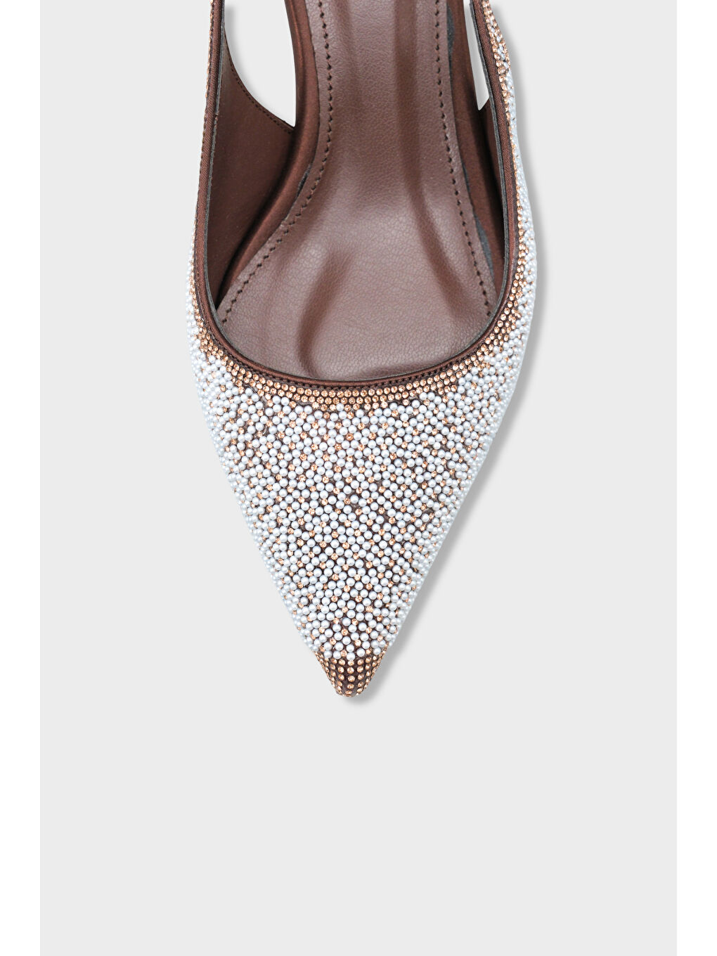 Kahverengi Denyse Komple Taşlı Sivri Burunlu Saten Arkası Bantlı Kadın Ayakkabı-2