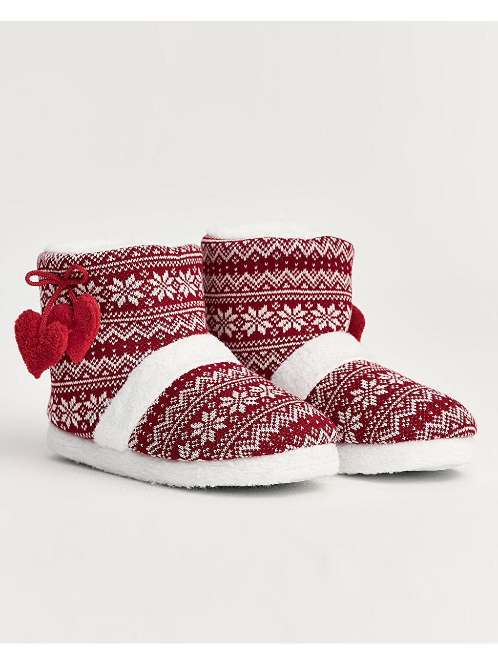 Beyaz KOLY - Desenli Bordo Kadın Panduf