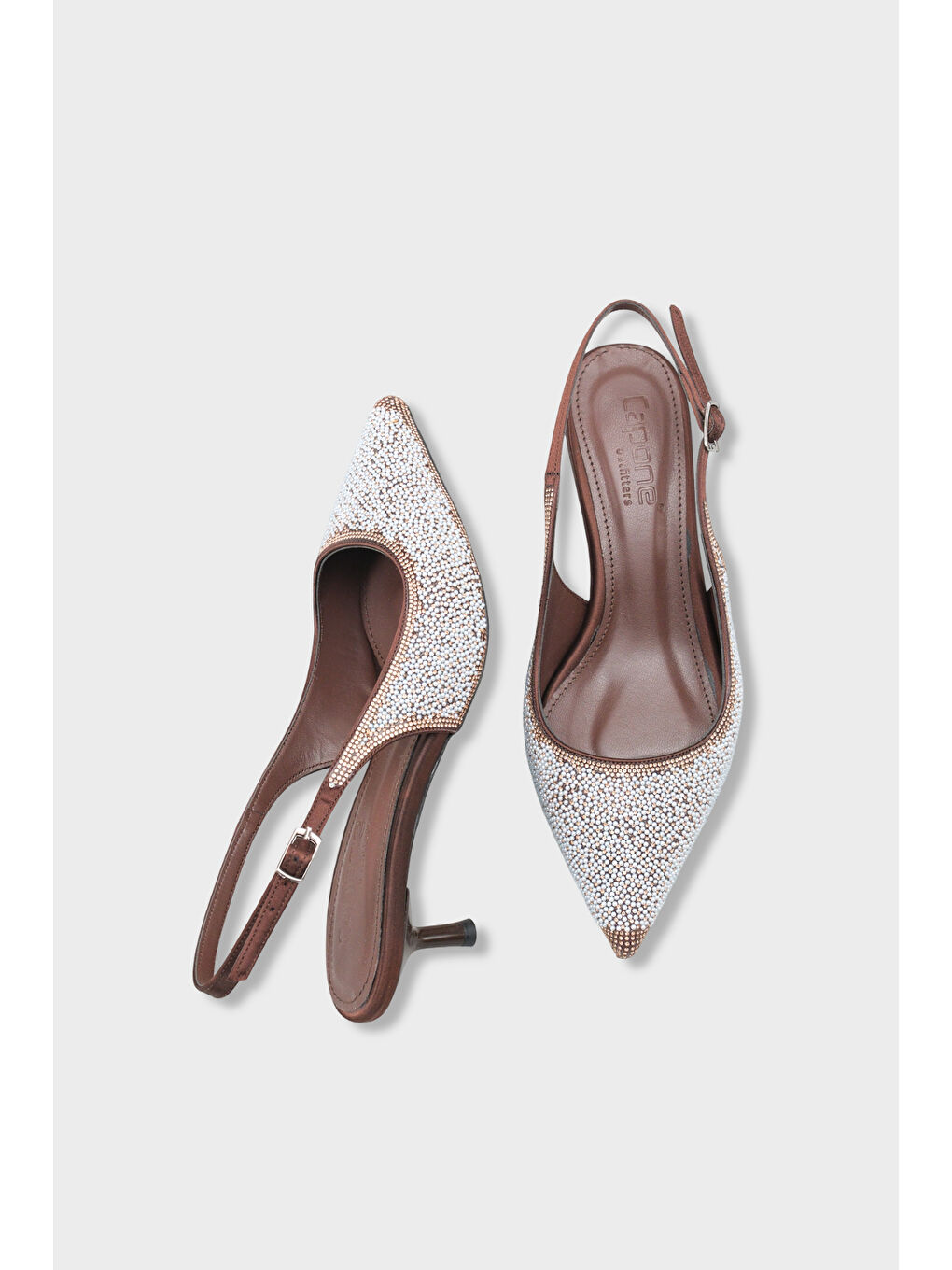 Kahverengi Denyse Komple Taşlı Sivri Burunlu Saten Arkası Bantlı Kadın Ayakkabı-4