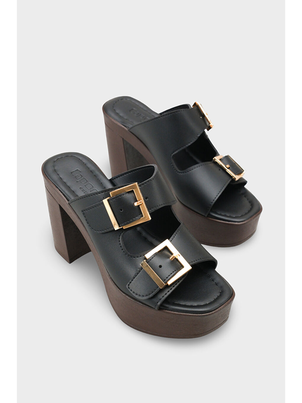 Siyah Rory Platform Çift Tokalı Kadın Terlik-1
