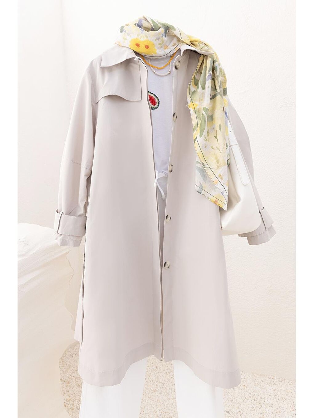 Bej Taş-Kemerli Cepli Rüzgarlıklı Trençkot-7