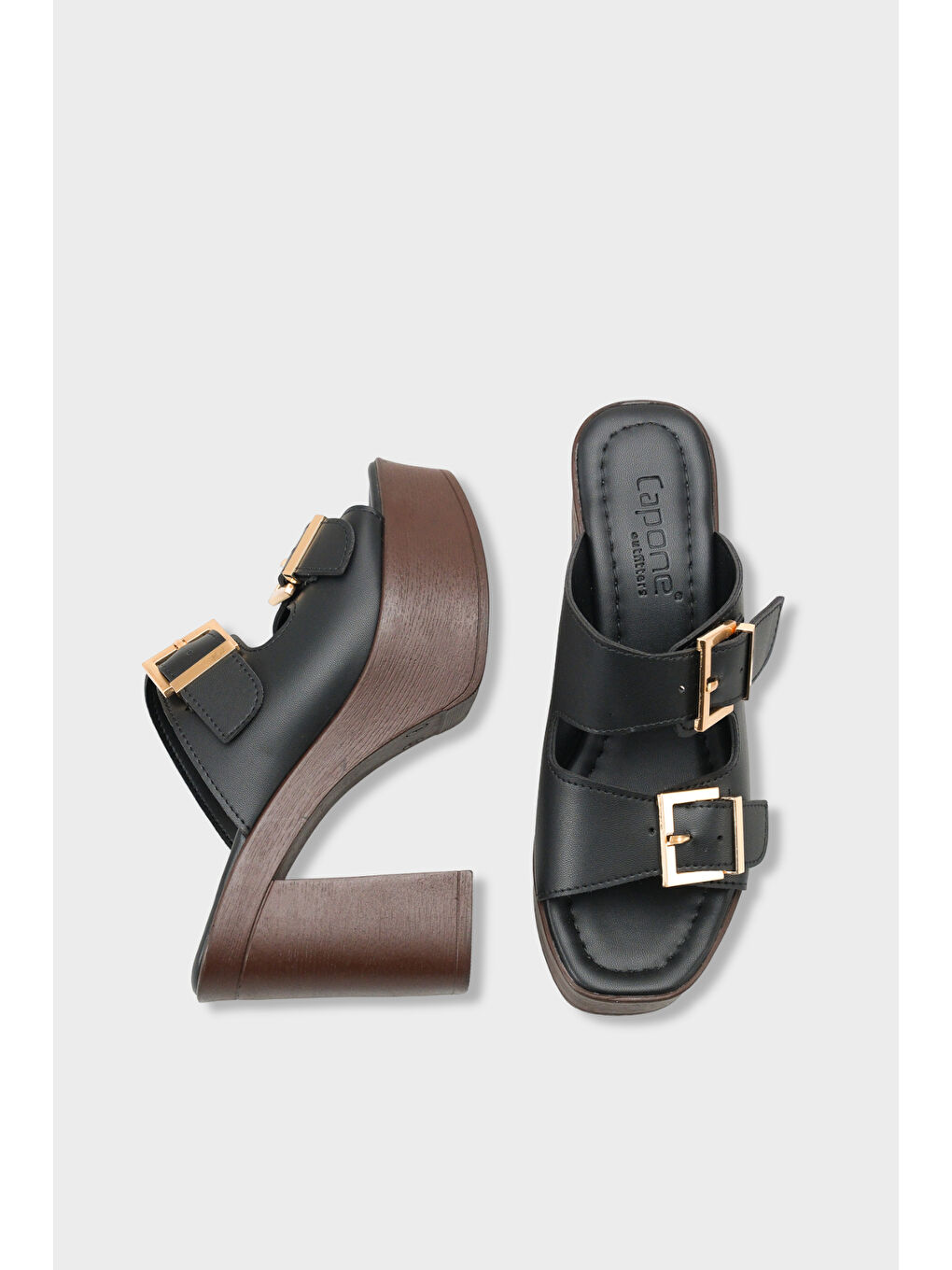 Siyah Rory Platform Çift Tokalı Kadın Terlik-4