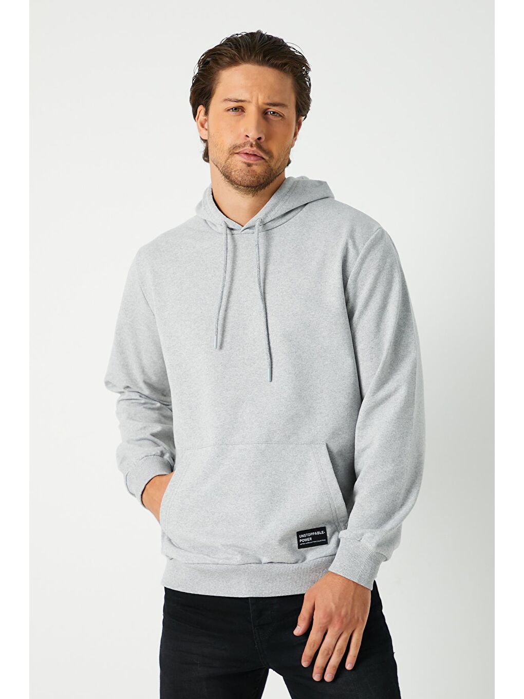 MMETALIC Gri  Kapüşonlu Kanguru Cepli Erkek Hoodie