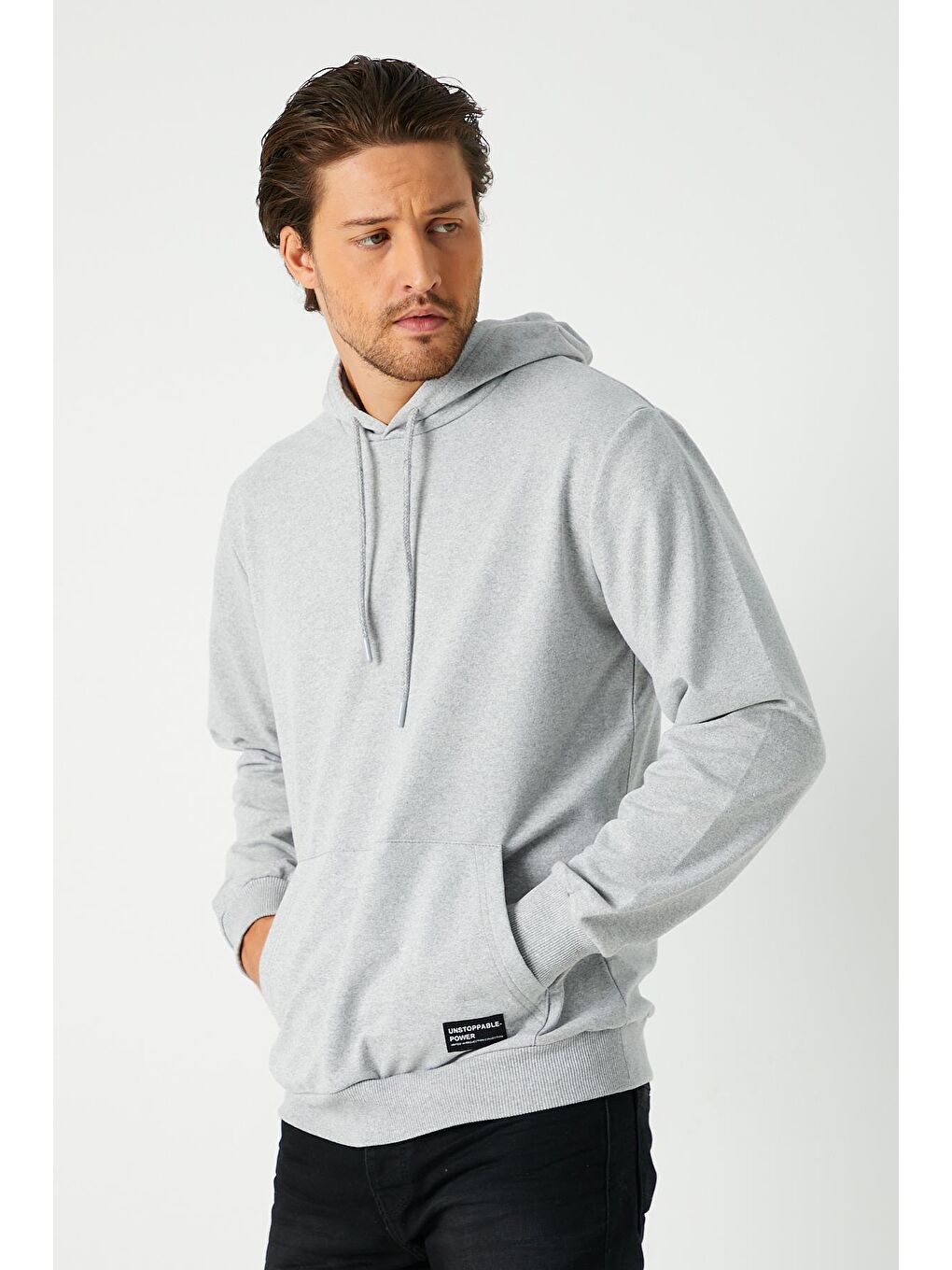 MMETALIC Gri  Kapüşonlu Kanguru Cepli Erkek Hoodie - 1