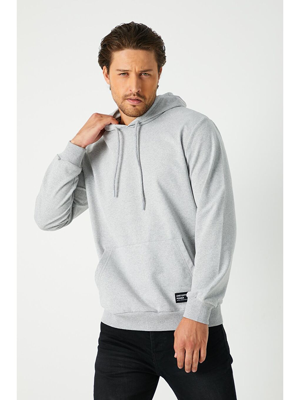 MMETALIC Gri  Kapüşonlu Kanguru Cepli Erkek Hoodie - 2