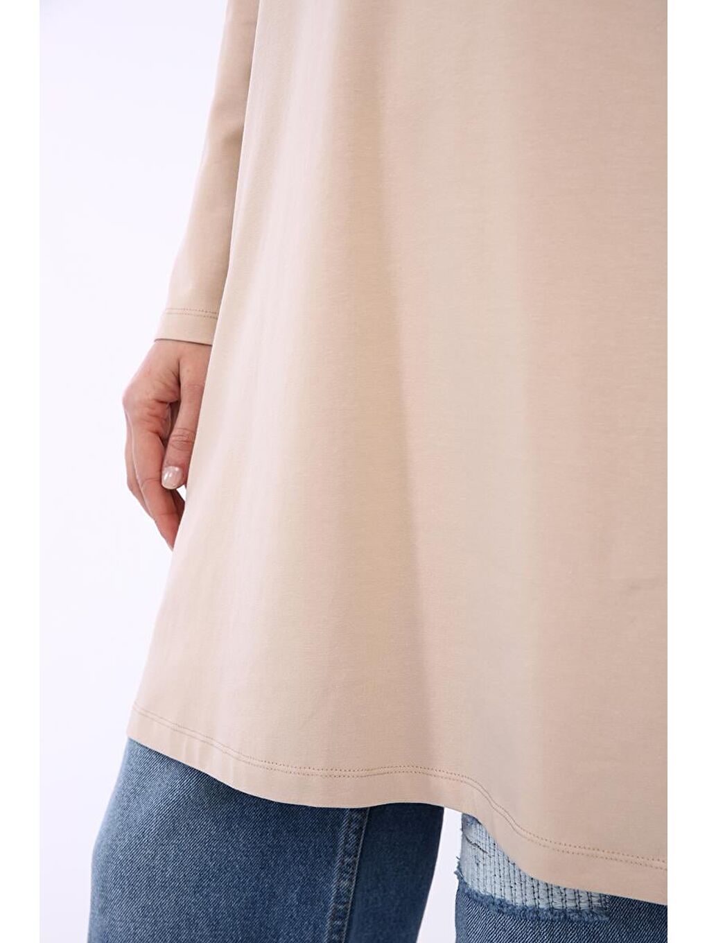 Bej Büyük Beden Süprem Basic Sweat Tunik-3