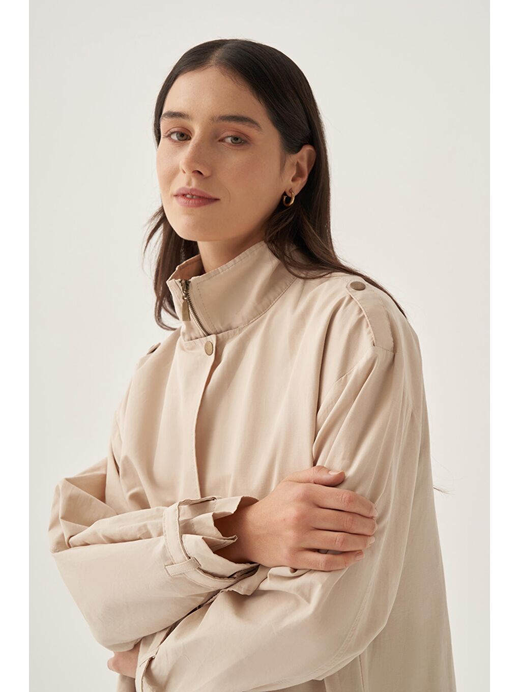 Bej Taş-Cepli Rüzgarlıklı Trençkot-5