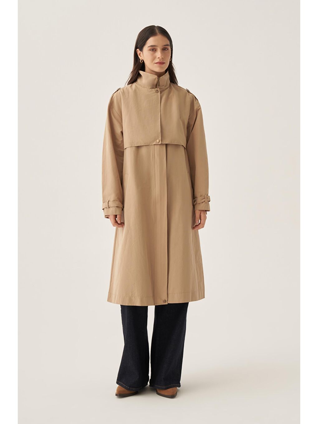 Bej-Cepli Rüzgarlıklı Trençkot-1