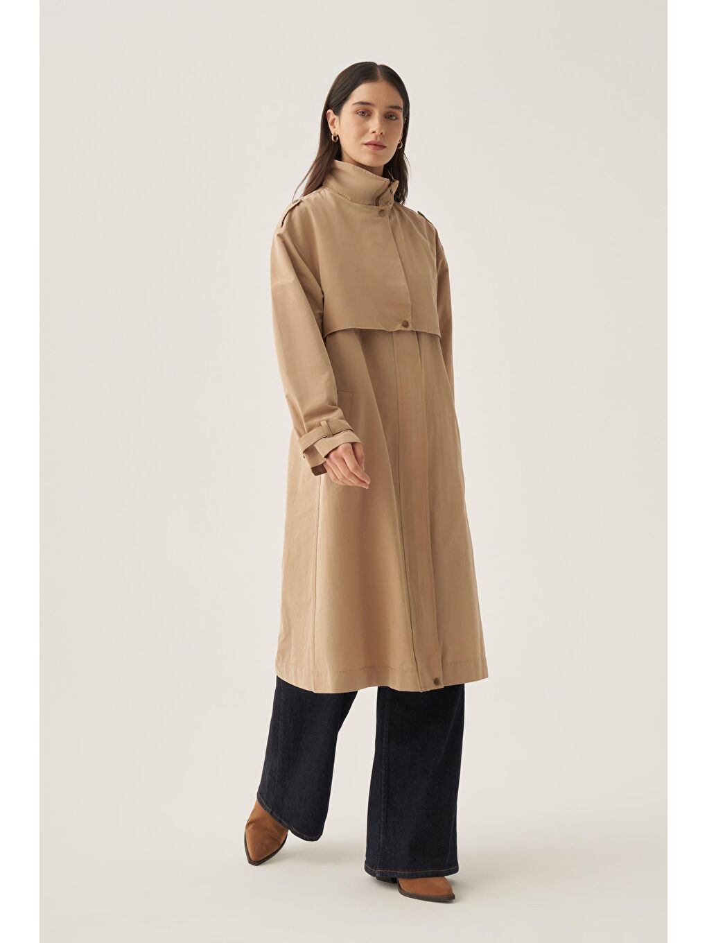 Bej-Cepli Rüzgarlıklı Trençkot-2