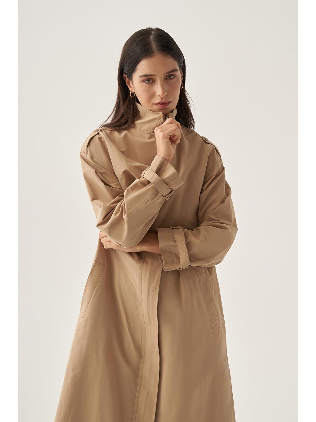 Bej-Cepli Rüzgarlıklı Trençkot-4