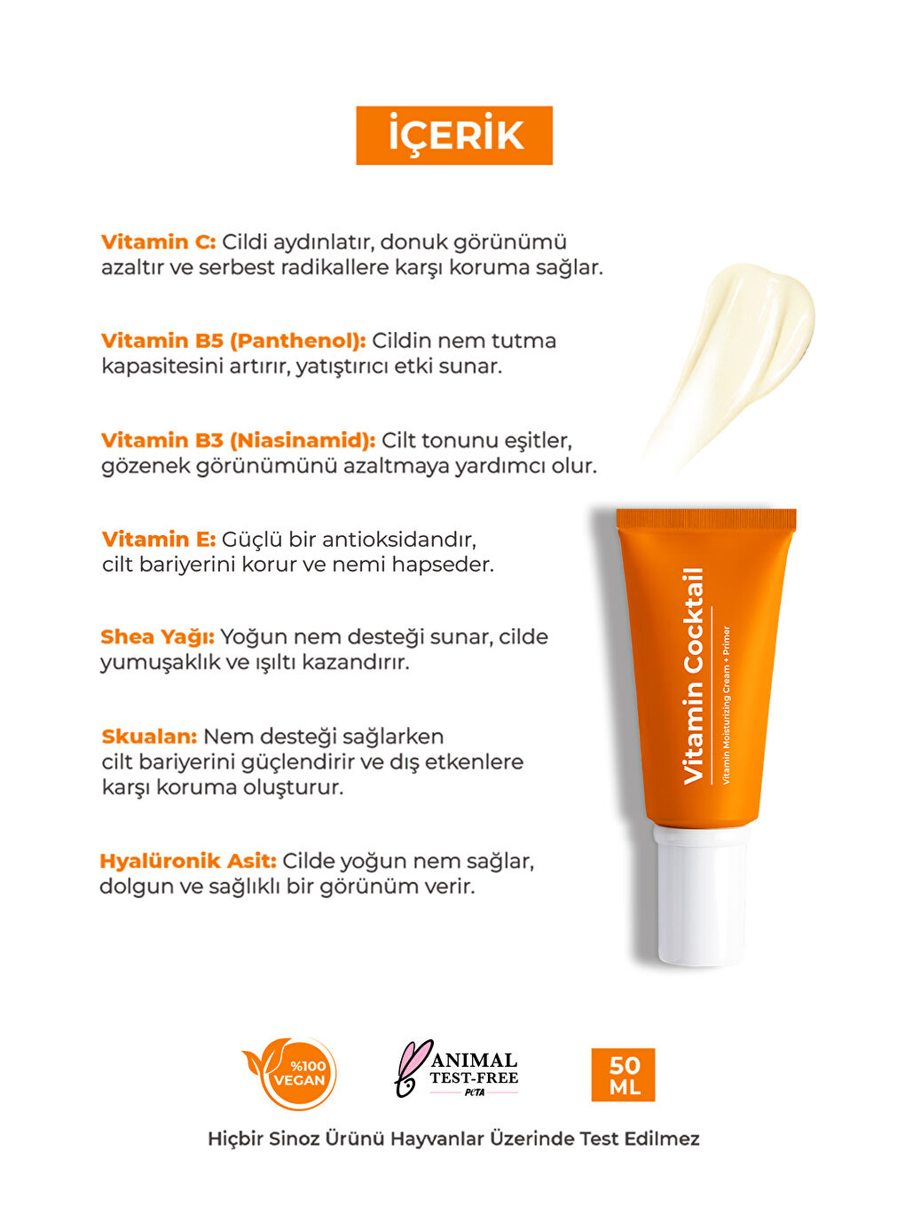 Vitamin Kokteyl-Nemlendirici Besleyici Onarıcı Yüz Kremi (Vitamin C+ B3 +B5 +E) ve Makyaj Bazı 50Ml-2