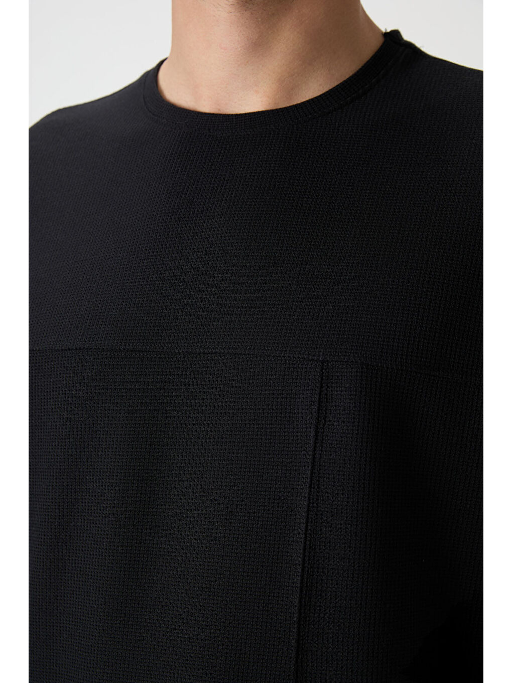 Siyah Waffle İnterlok Yüzeyi Dokulu  Fit Basic Erkek Tişört - 88380-2