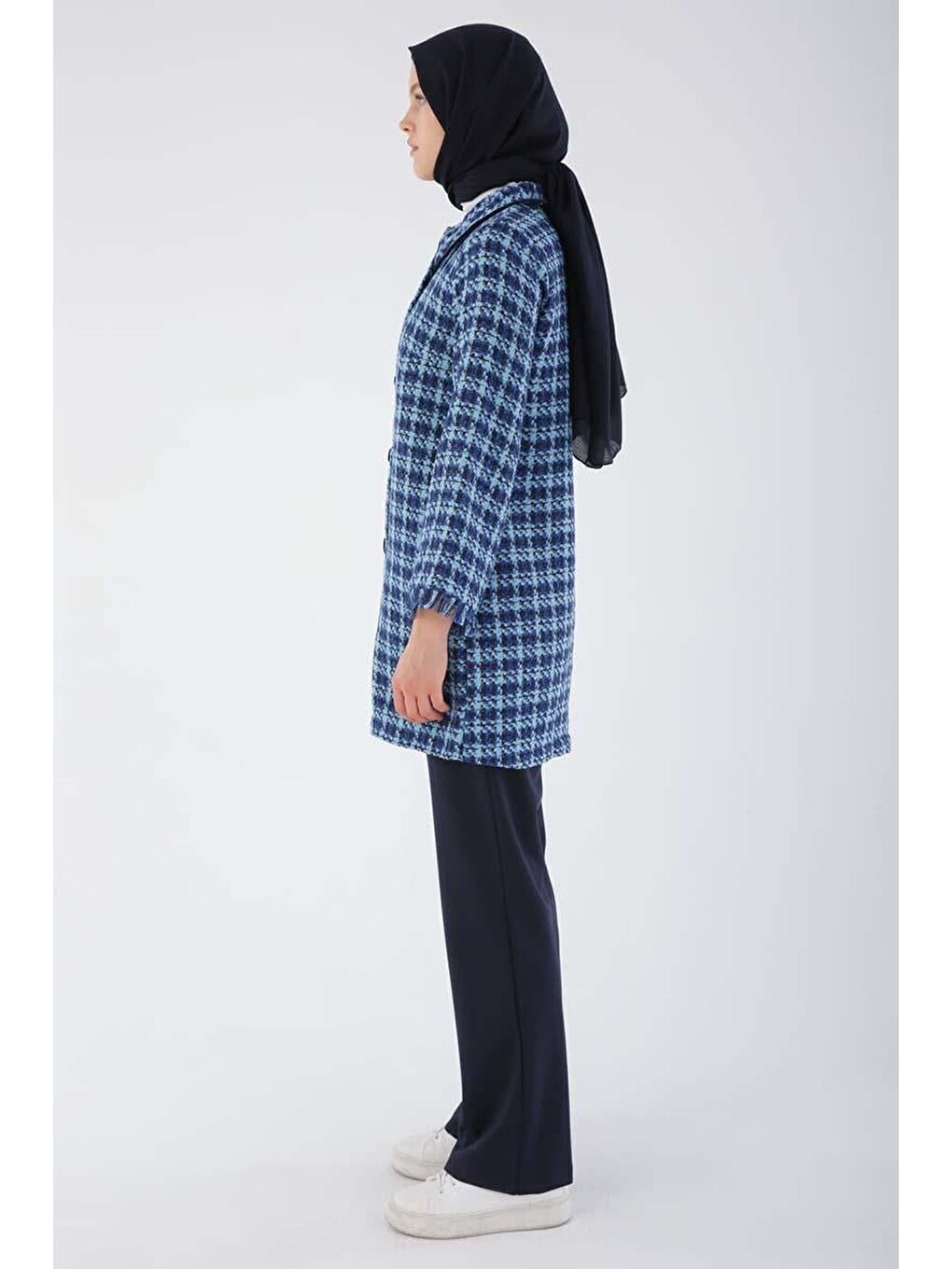 İndigo Kadife Düğmeli Gömlek Yaka Tüvit Ceket-2