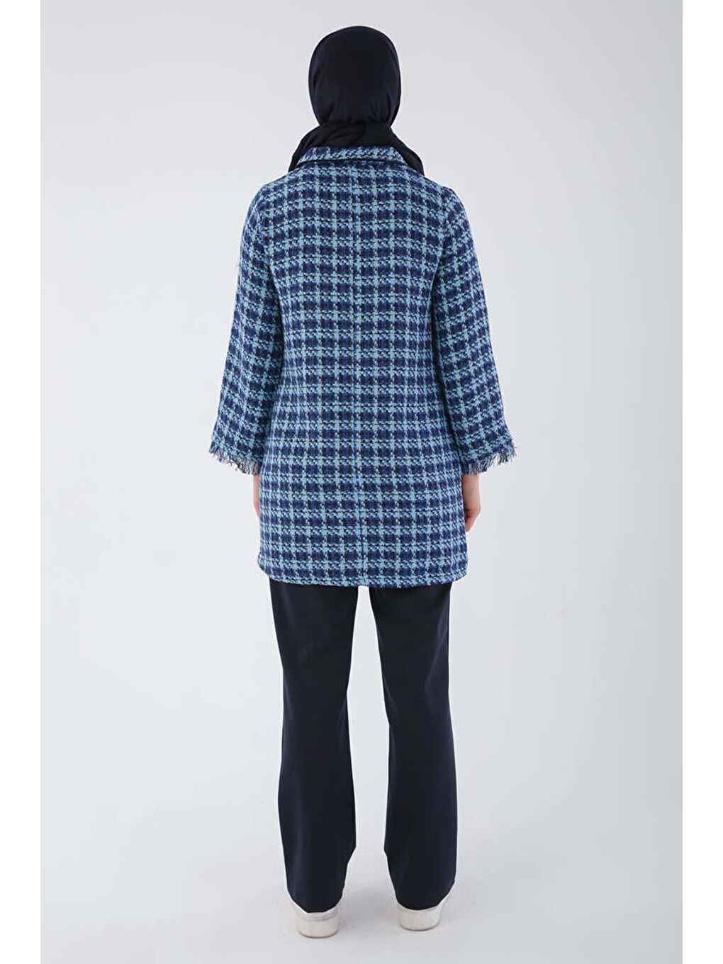 İndigo Kadife Düğmeli Gömlek Yaka Tüvit Ceket-3