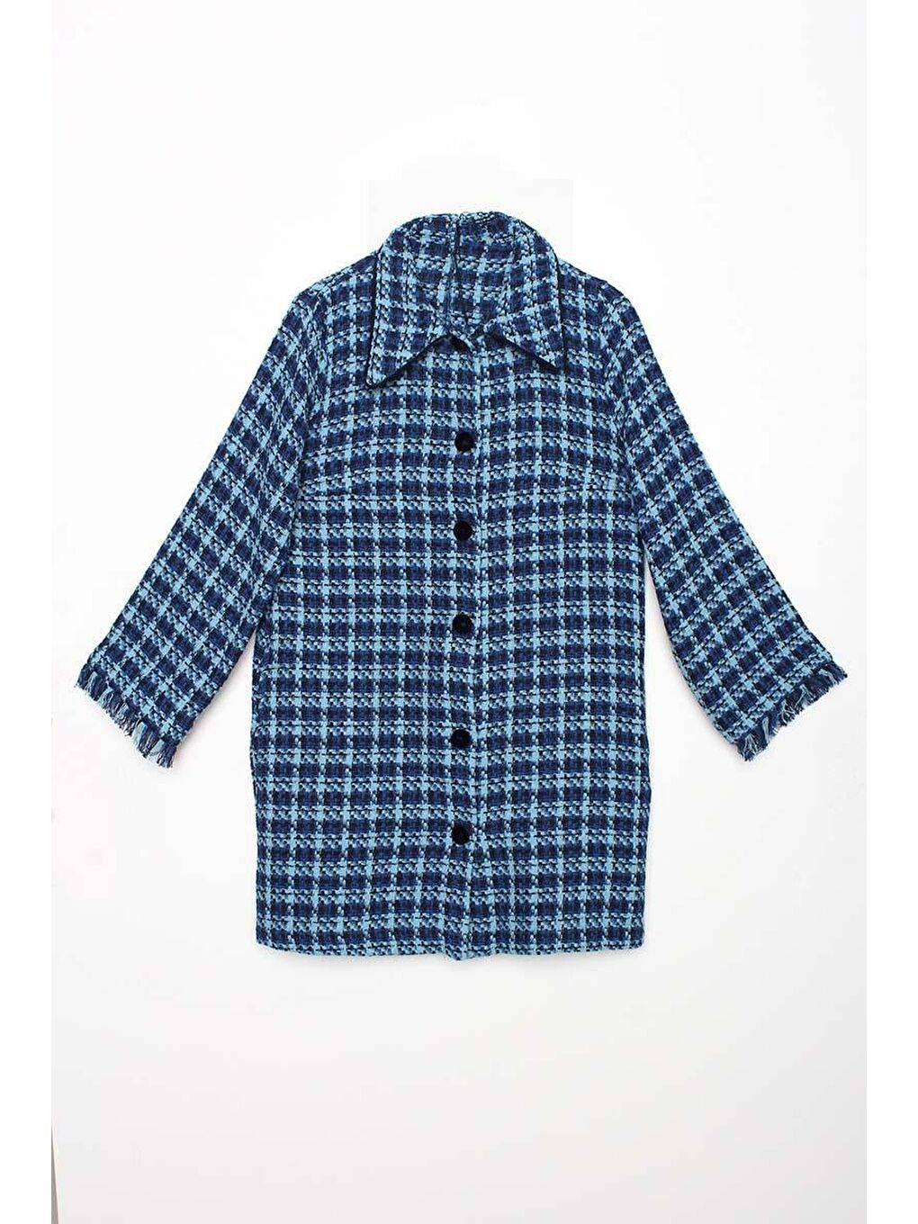 İndigo Kadife Düğmeli Gömlek Yaka Tüvit Ceket-6