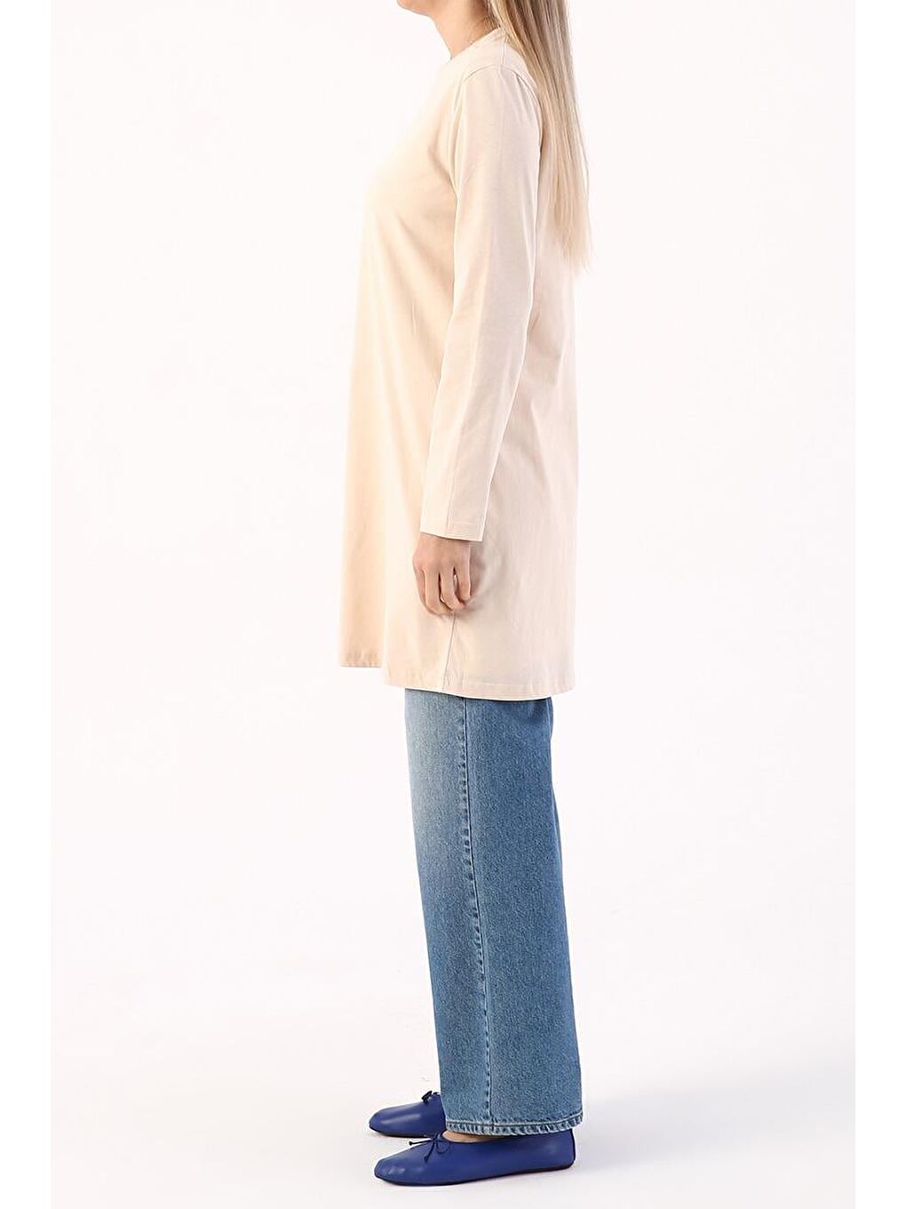 Bej Basic Pamuklu Süprem Sweat Tunik-1