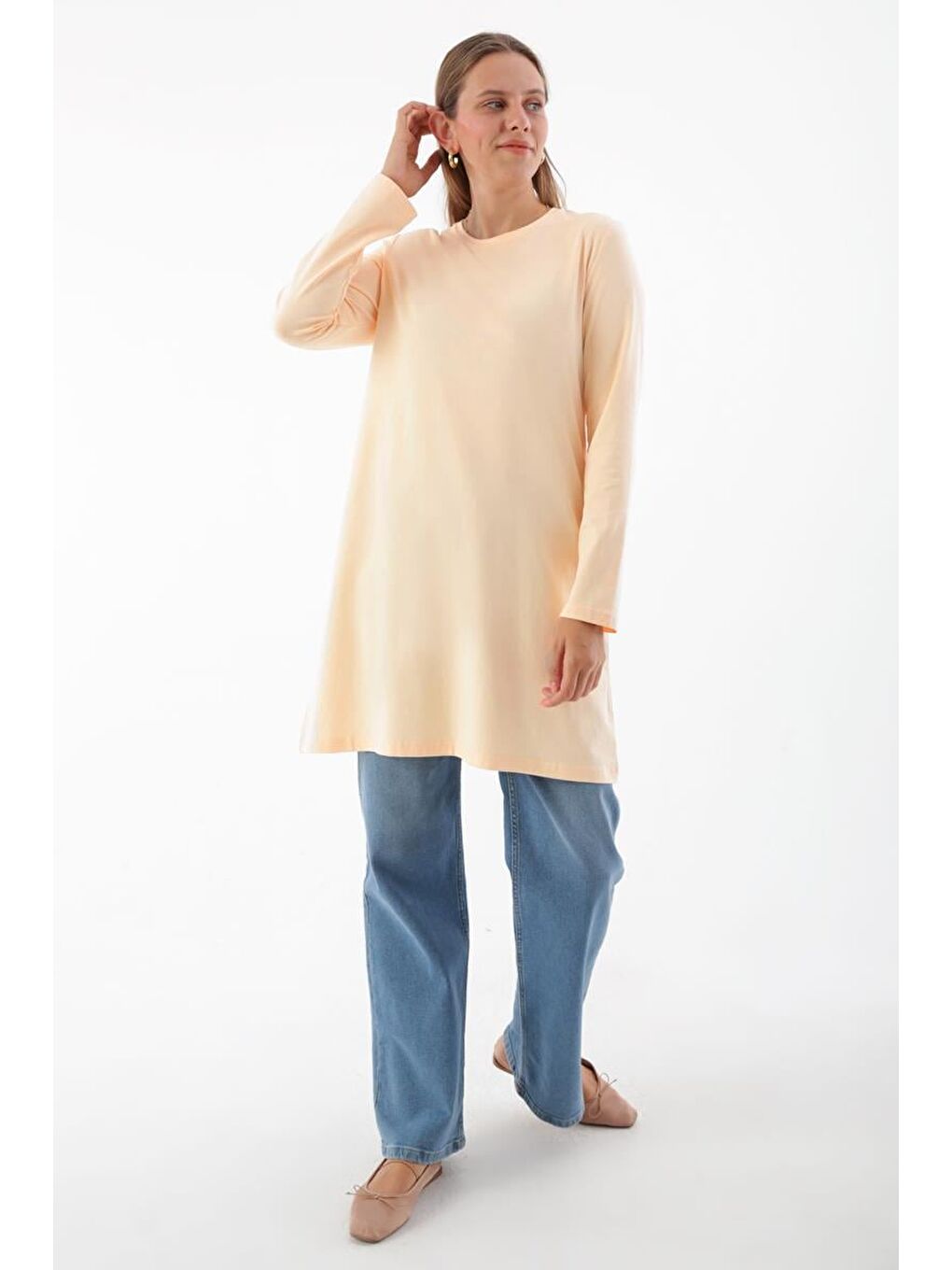 Bej Ten Basic Pamuklu Süprem Sweat Tunik