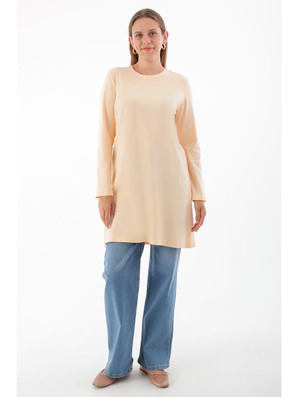 Bej Ten Basic Pamuklu Süprem Sweat Tunik-1