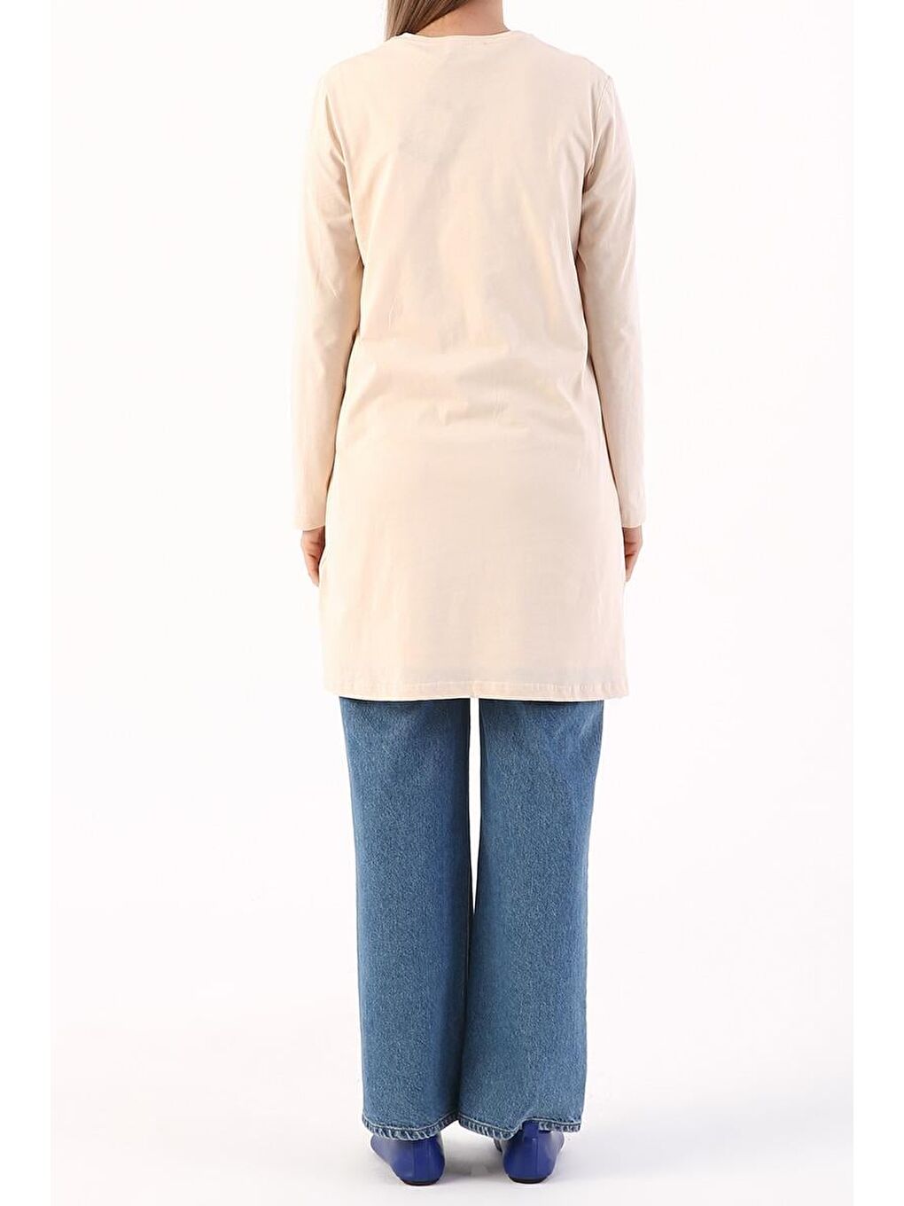 Bej Basic Pamuklu Süprem Sweat Tunik-2