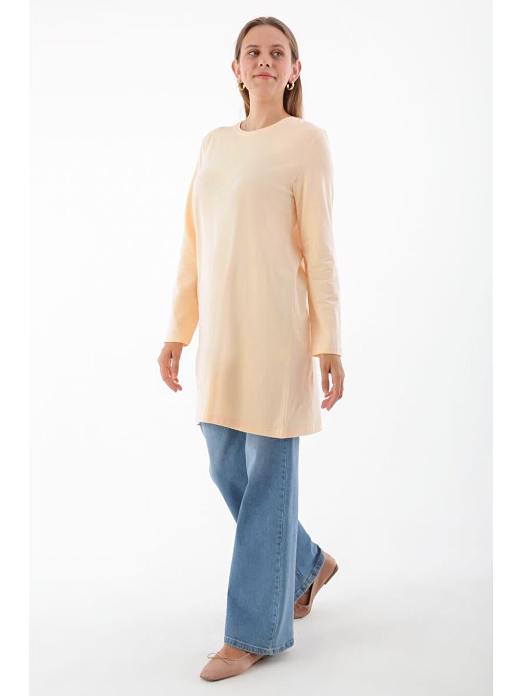 Bej Ten Basic Pamuklu Süprem Sweat Tunik-2