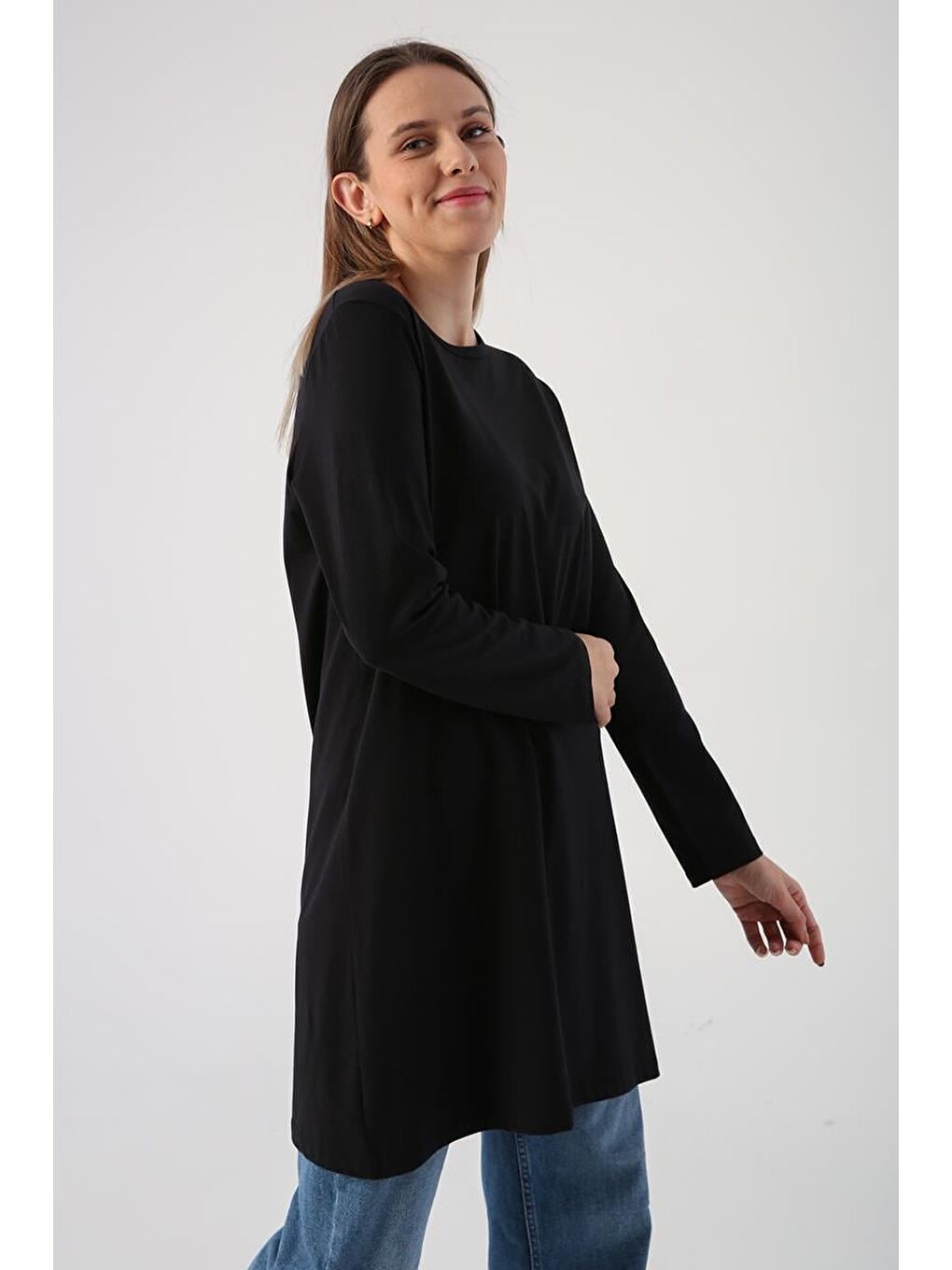 Siyah Basic Pamuklu Süprem Sweat Tunik