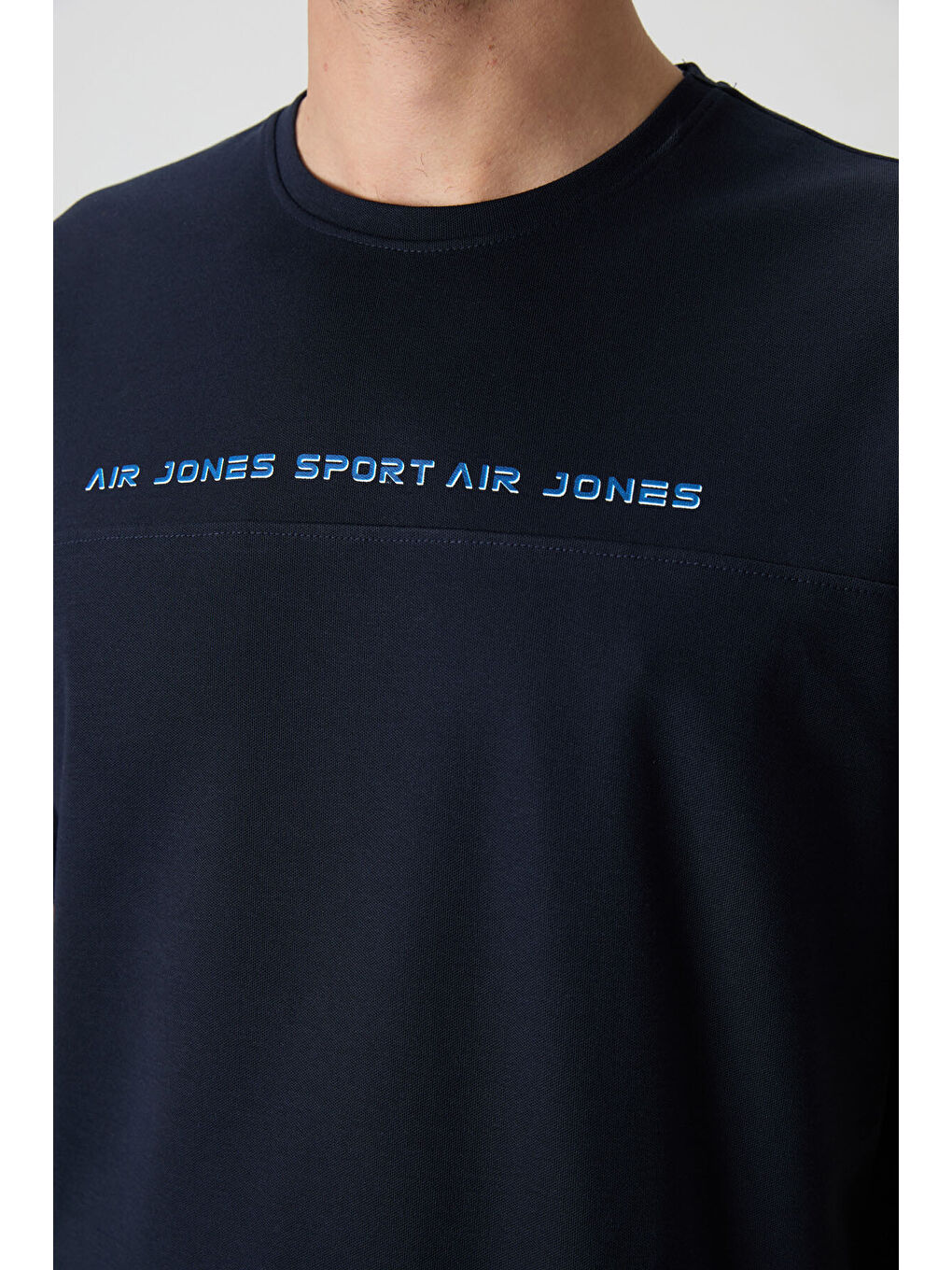 Lacivert Pamuklu Kalın Yüzeyi Dokulu  Fit  Baskılı Erkek Tişört - 88371-2