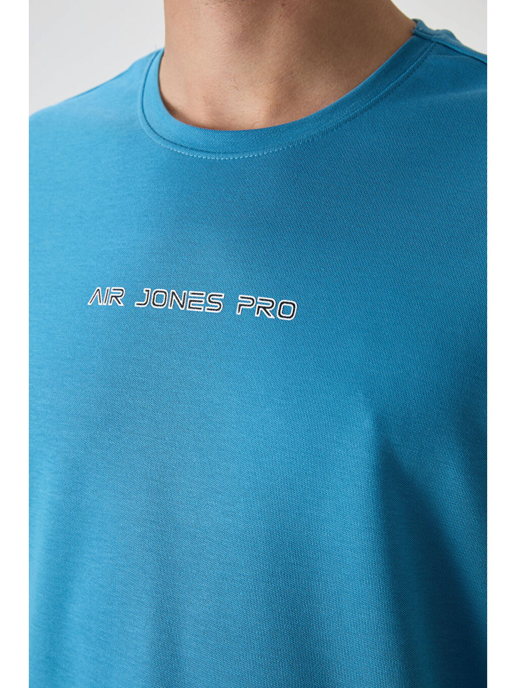 Petrol Mavi Pamuklu Kalın Yüzeyi Dokulu  Fit  Baskılı Erkek Tişört - 88364-1