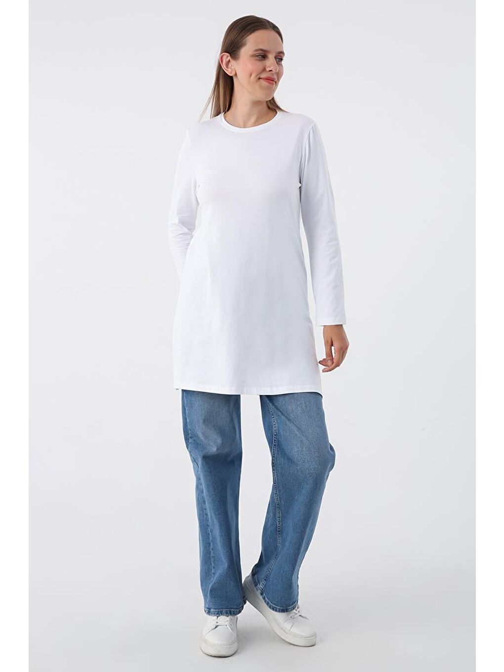 Beyaz Basic Pamuklu Süprem Sweat Tunik