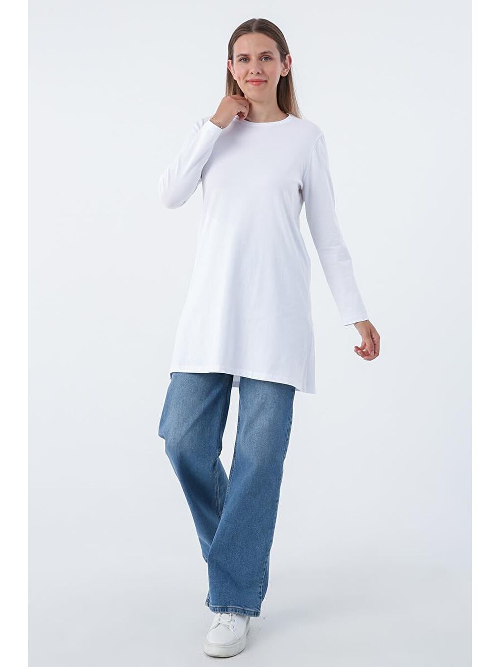 Beyaz Basic Pamuklu Süprem Sweat Tunik-2