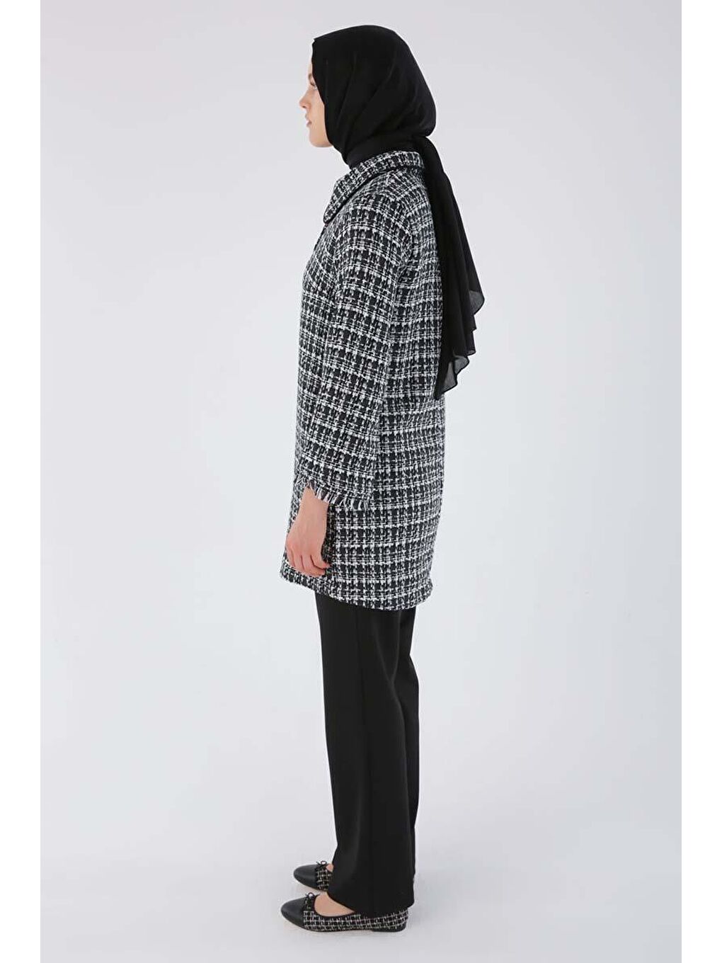 Siyah Kadife Düğmeli Gömlek Yaka Tüvit Ceket-2