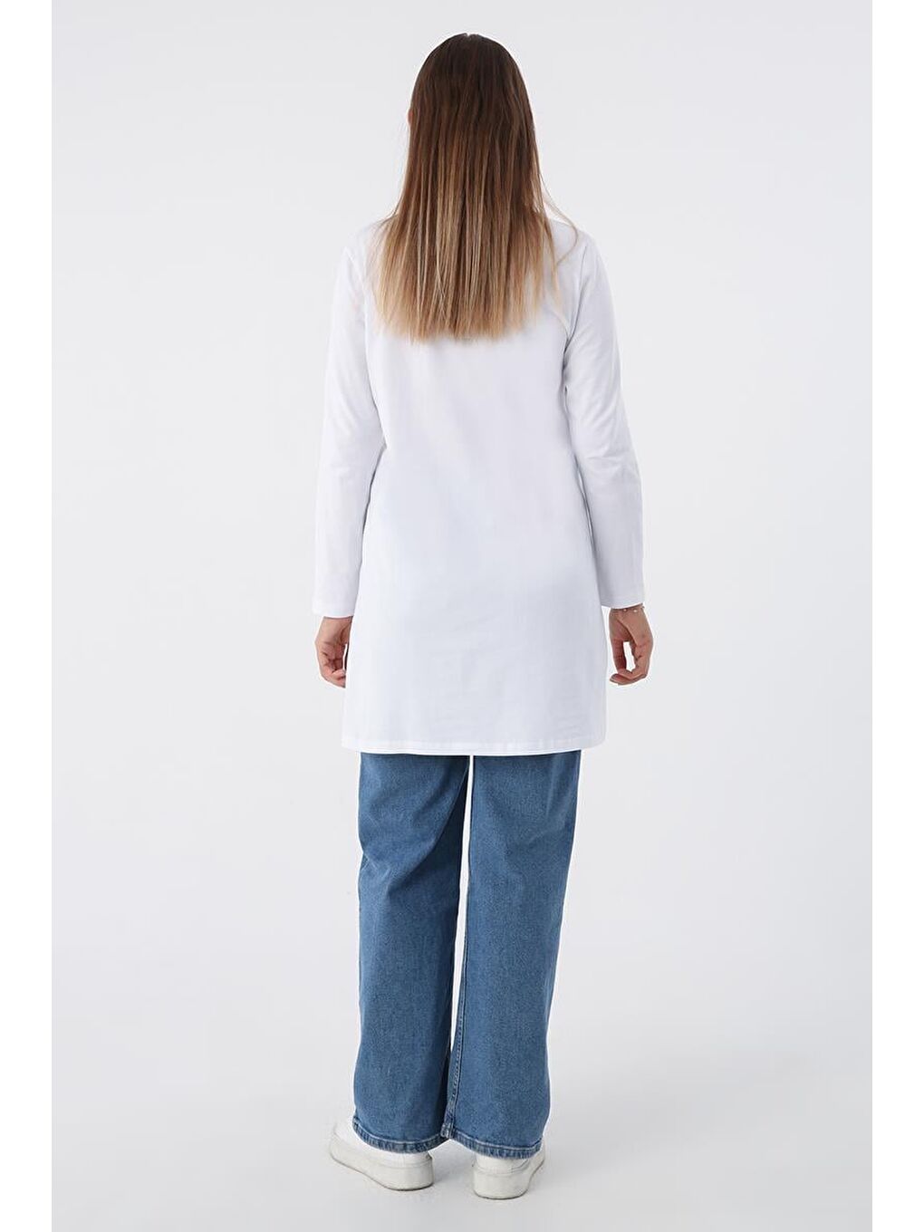 Beyaz Basic Pamuklu Süprem Sweat Tunik-3