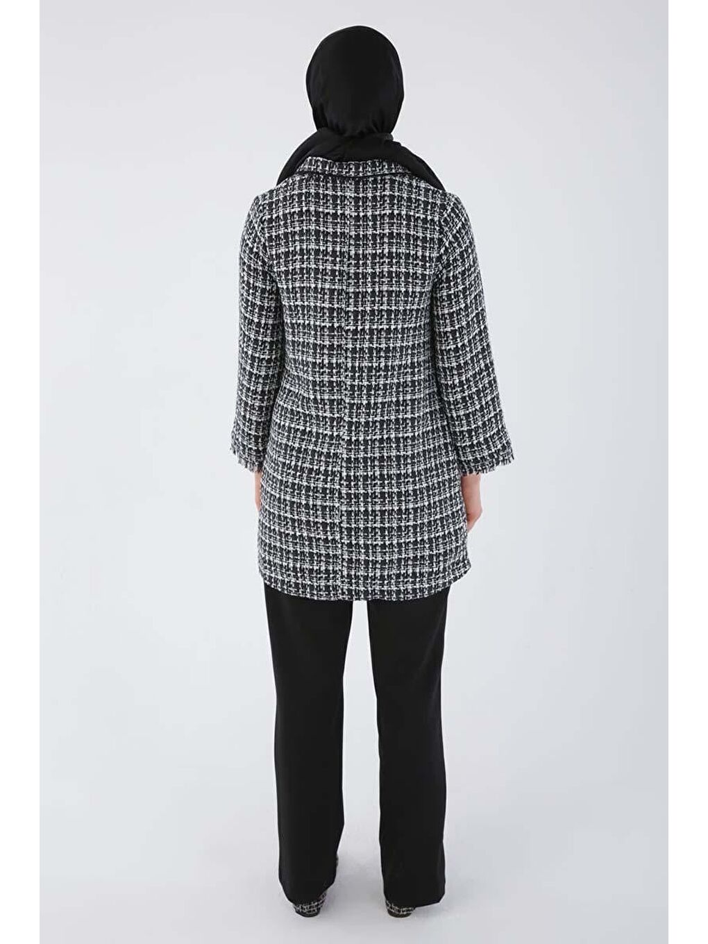 Siyah Kadife Düğmeli Gömlek Yaka Tüvit Ceket-3