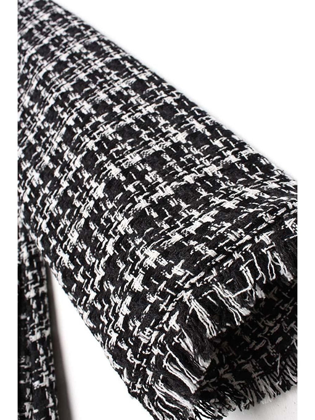 Siyah Kadife Düğmeli Gömlek Yaka Tüvit Ceket-5