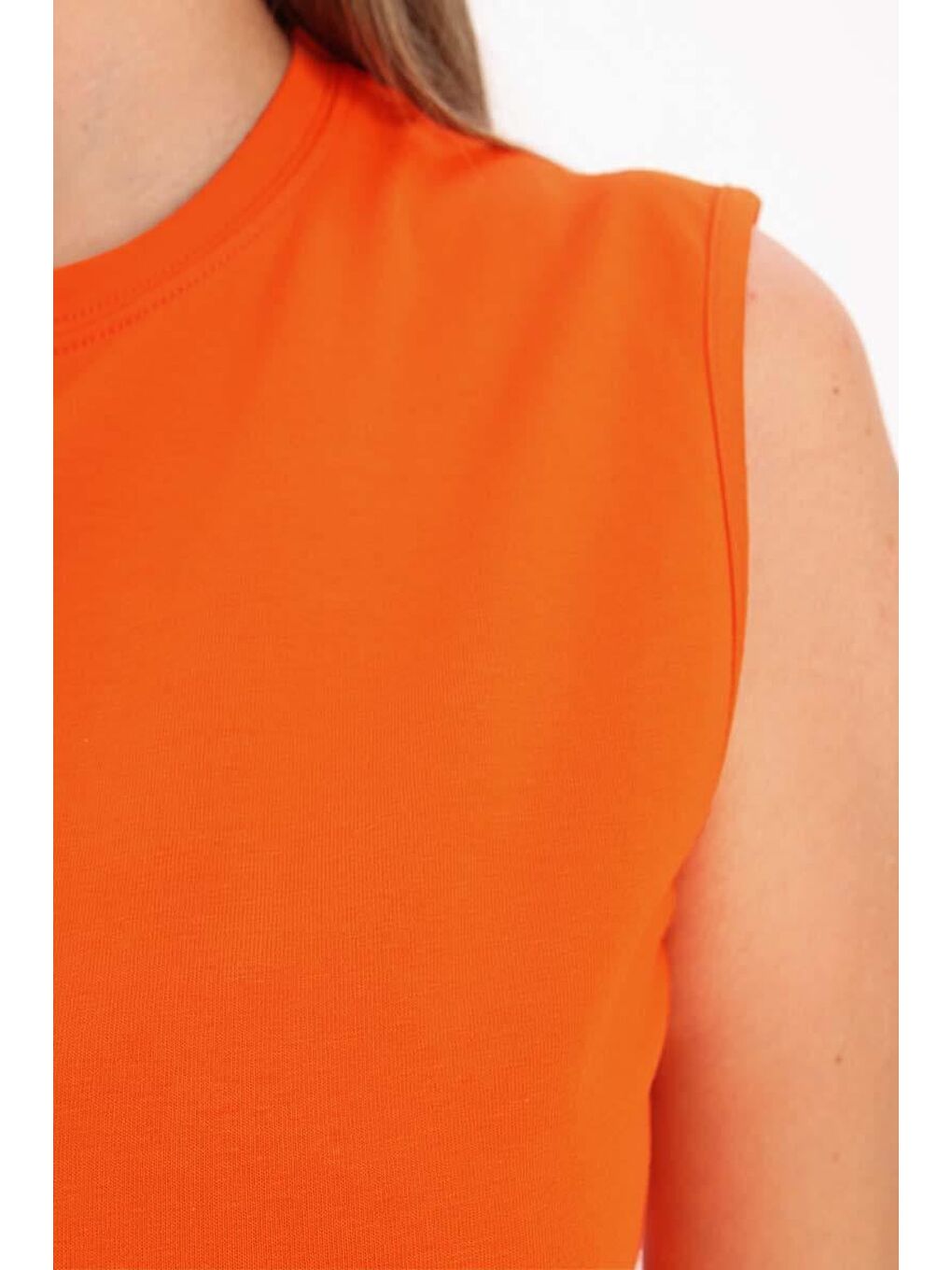 Turuncu-%100 Pamuk Kolsuz T-Shirt Tunik-4