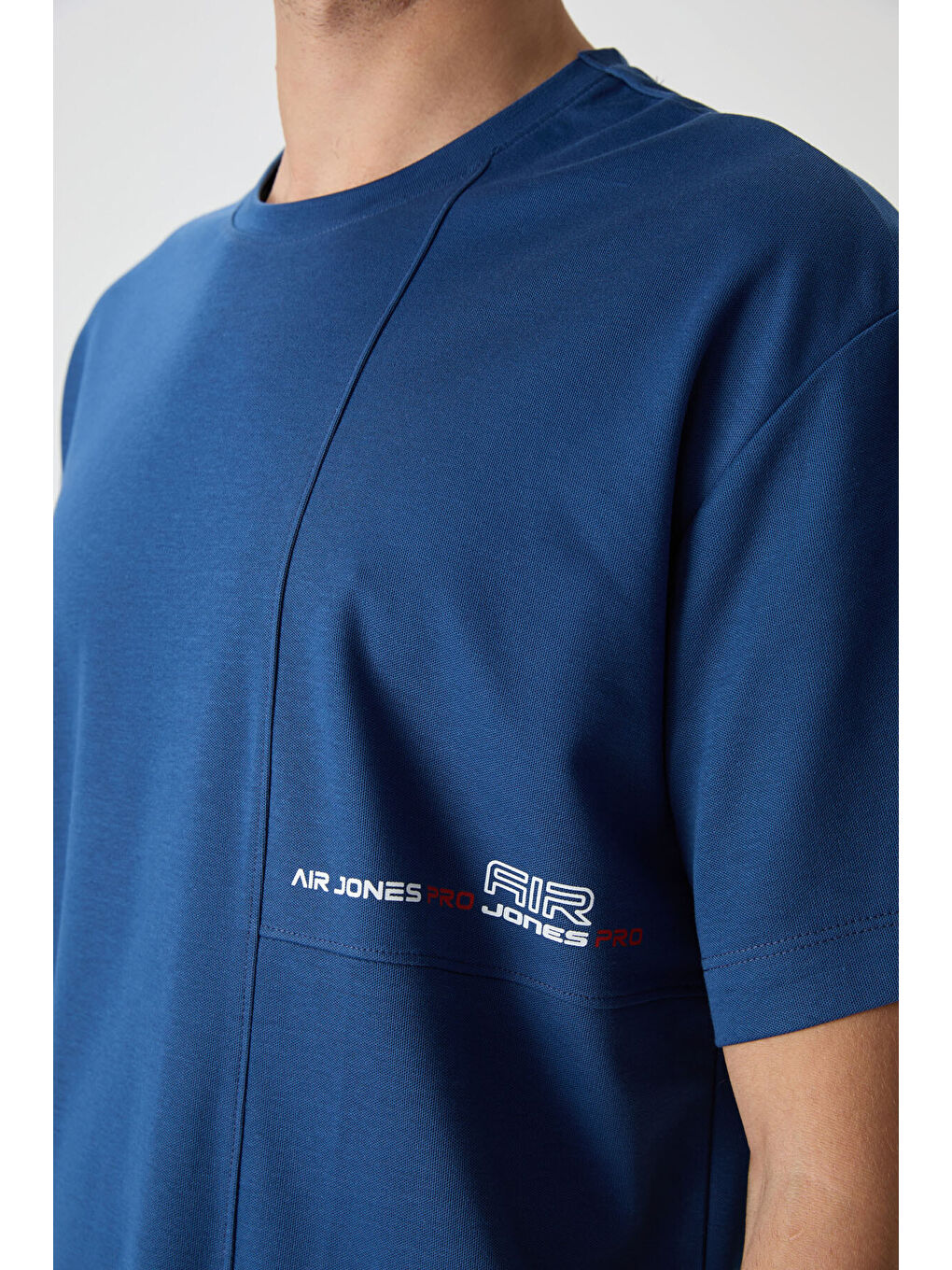 Mavi Pamuklu Kalın Yüzeyi Dokulu  Fit  Baskılı Erkek Tişört - 88370-1