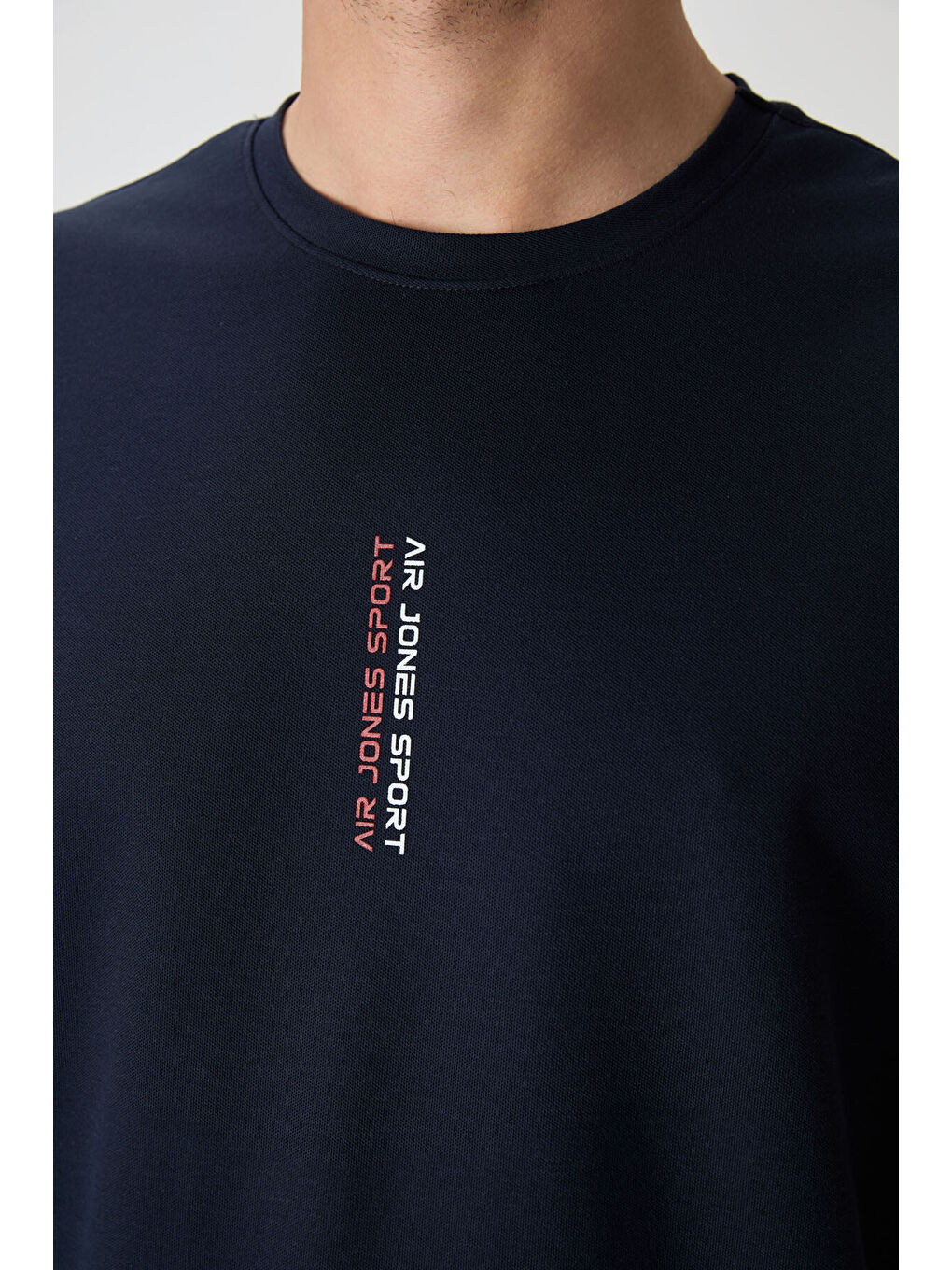 Lacivert Pamuklu Kalın Yüzeyi Dokulu  Fit  Baskılı Erkek Tişört - 88368-2