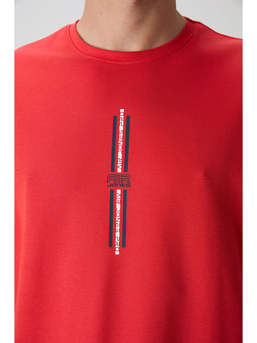 Kırmızı Pamuklu Kalın Yüzeyi Dokulu  Fit  Baskılı Erkek Tişört - 88366-2