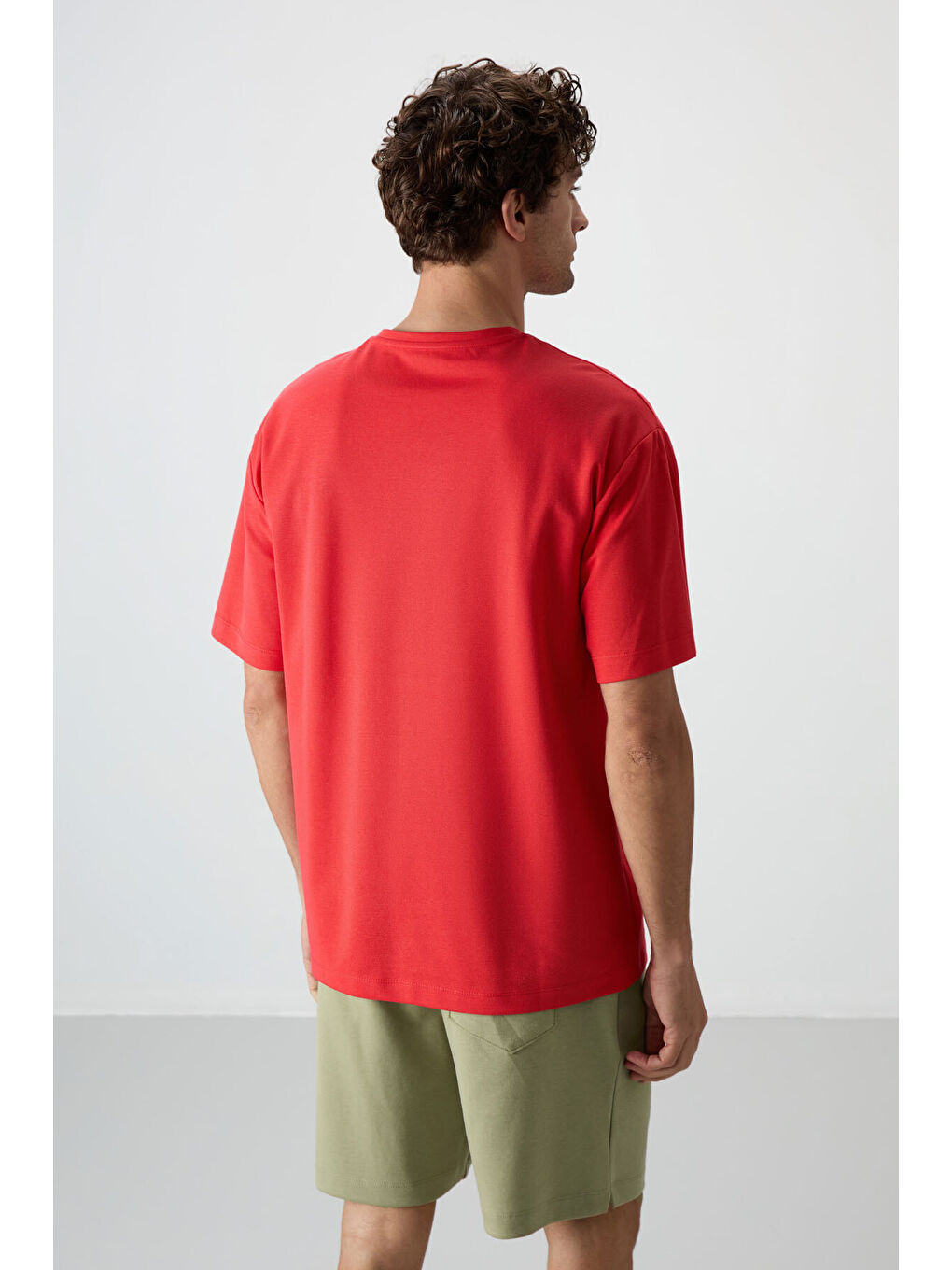 Kırmızı Pamuklu Kalın Yüzeyi Dokulu  Fit  Baskılı Erkek Tişört - 88366-4