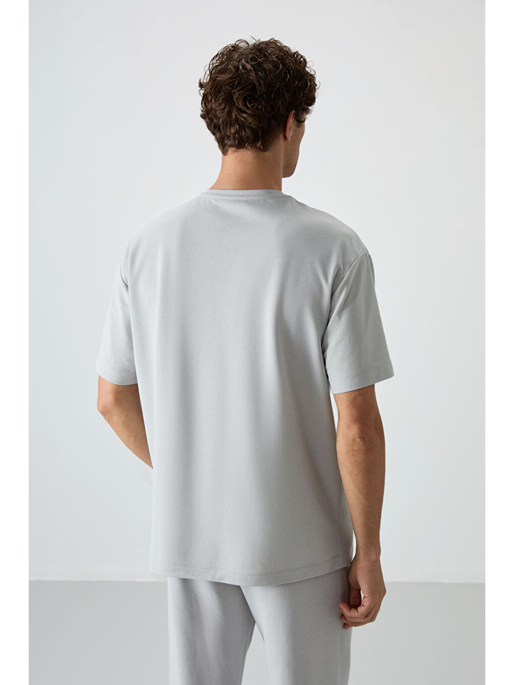 Bej Taş Pamuklu Kalın Yüzeyi Dokulu  Fit  Baskılı Erkek Tişört - 88364-4